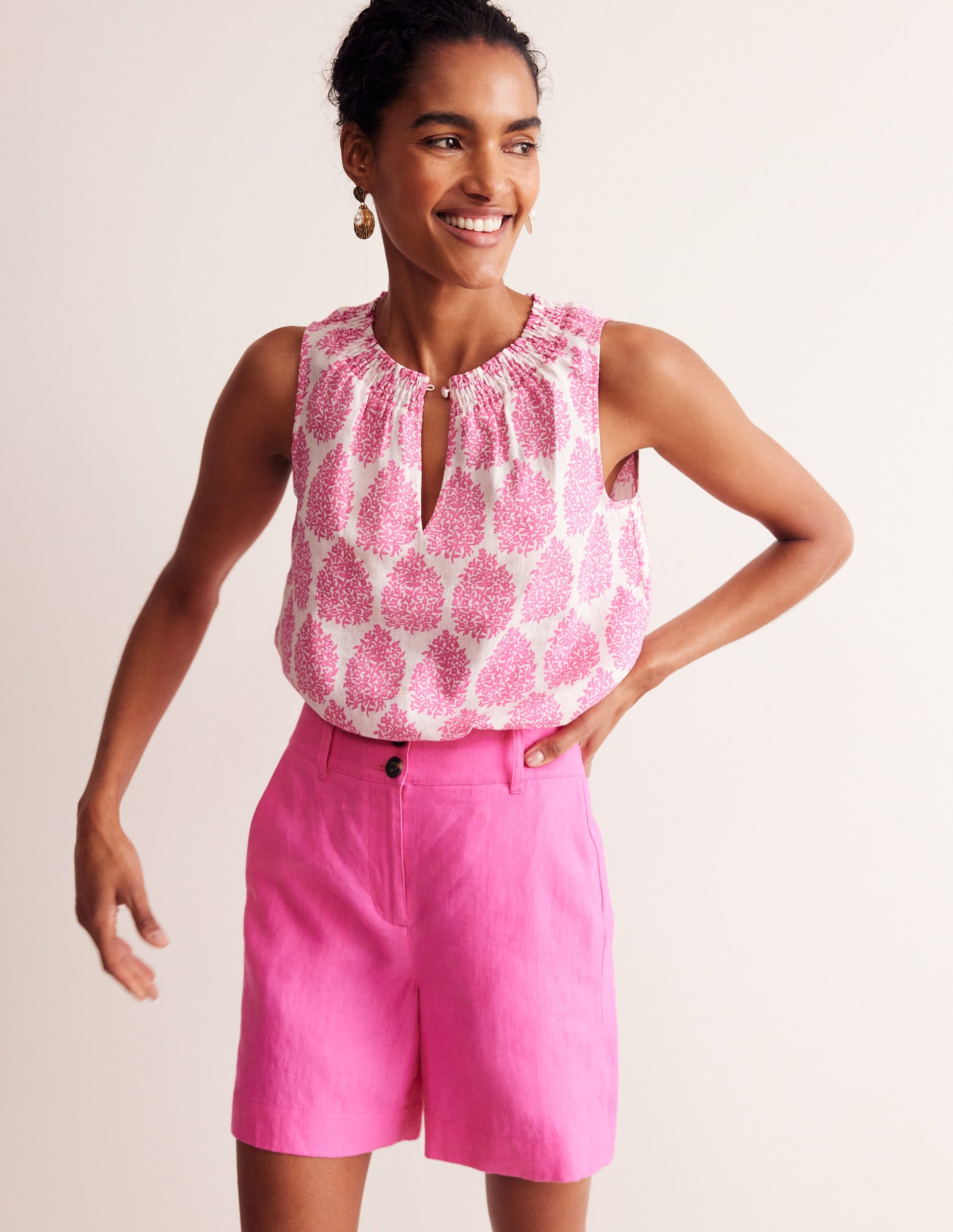 Georgia Ärmelloses Leinenoberteil-Sangria Sunset Pink, Blümchen-Paisley-4