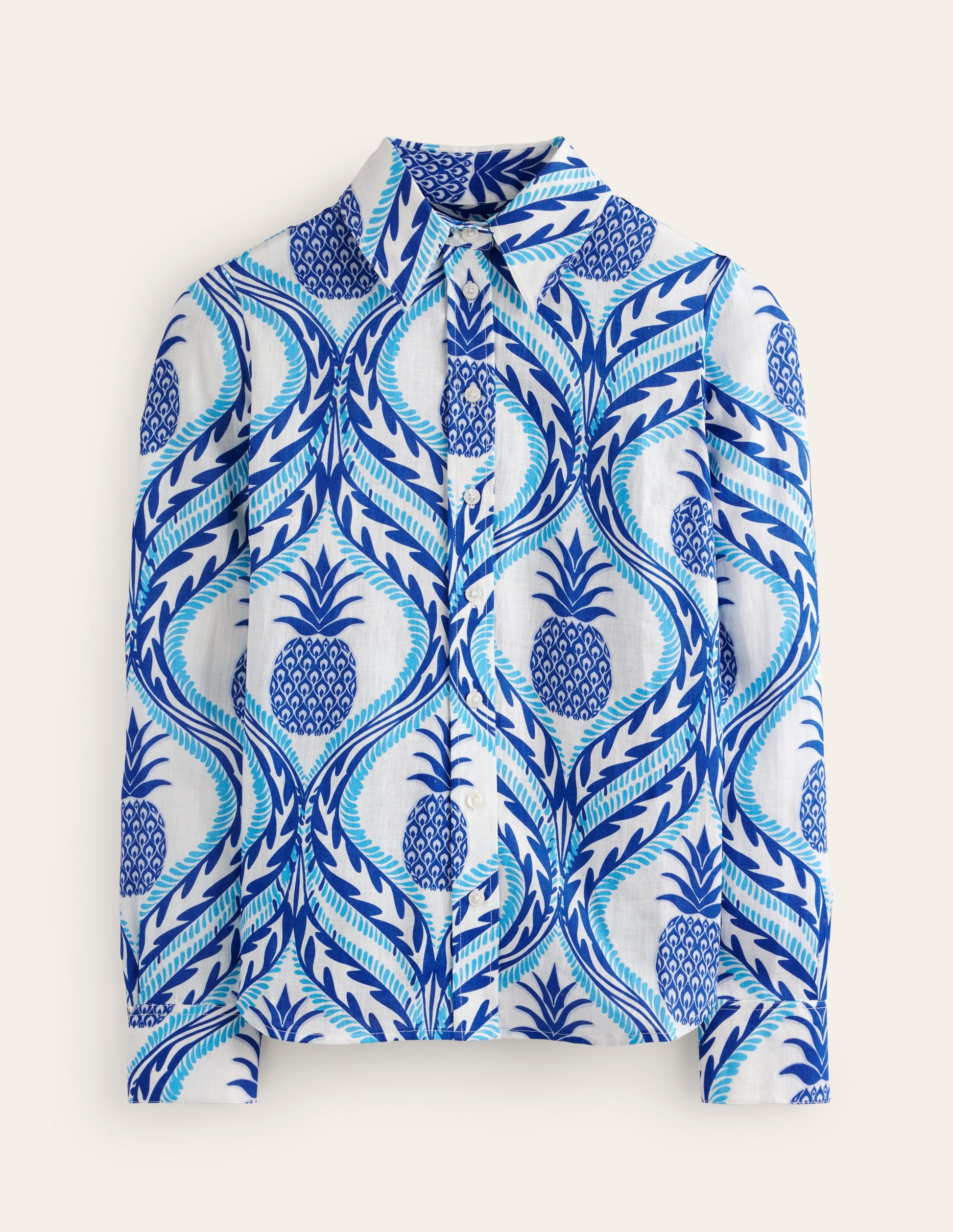 Chemise Sienna en lin-Bleu connecté, motif Pineapple Wave-6