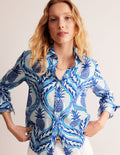 Chemise Sienna en lin-Bleu connecté, motif Pineapple Wave