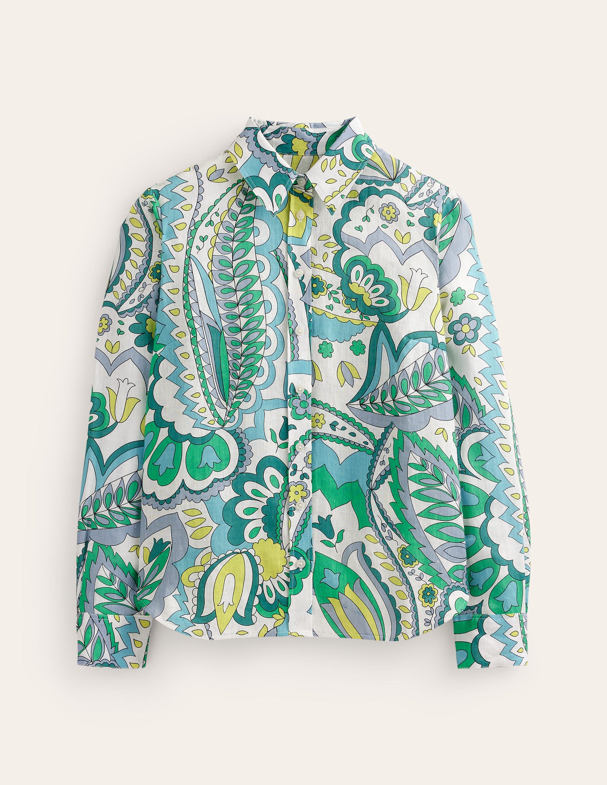 Sienna Leinenhemd-Smaragd, Blätter-Paisley-7