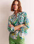 Sienna Leinenhemd-Smaragd, Blätter-Paisley