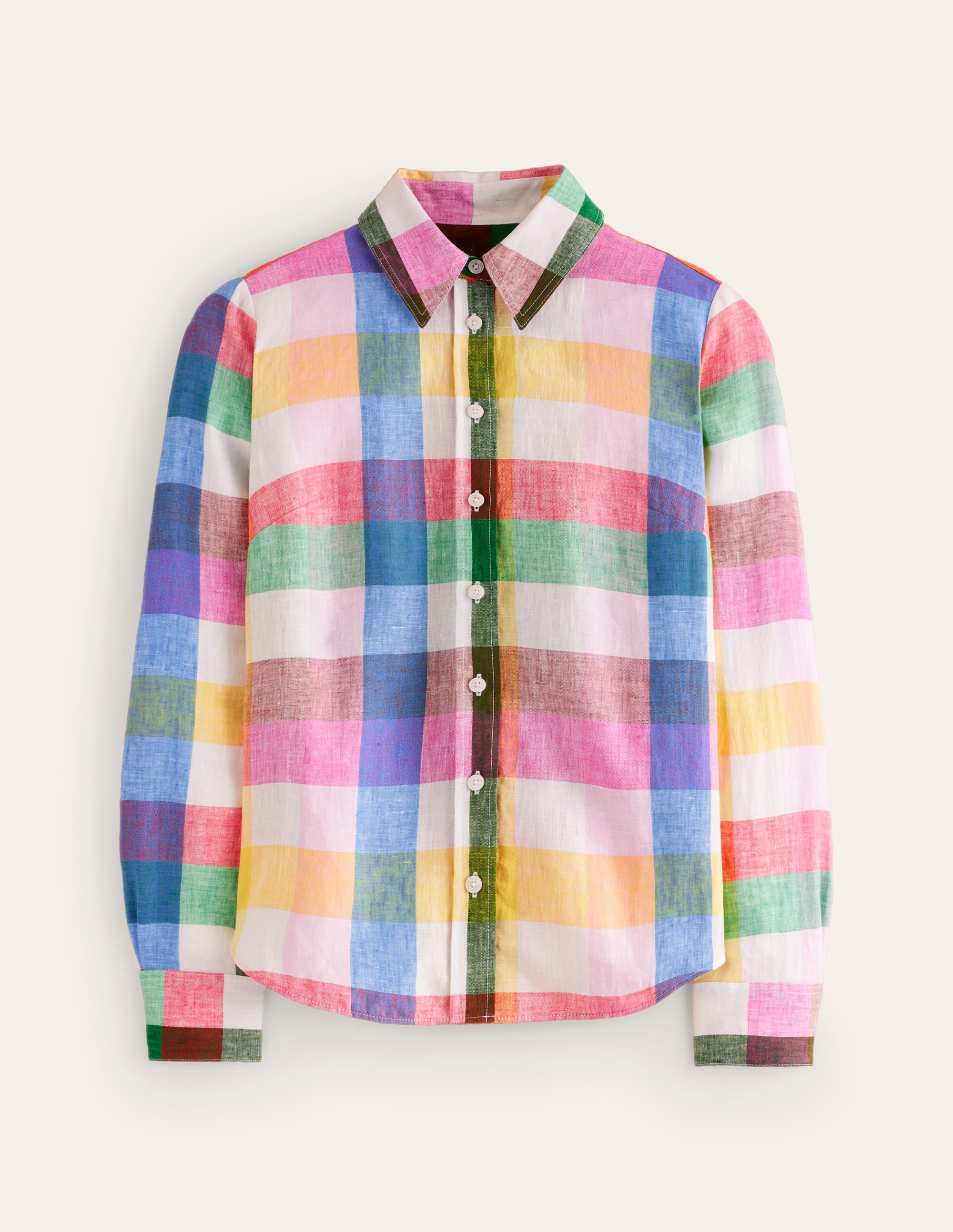 Sienna Linen Shirt-Bright Neon, Multi Gingham - Image 6