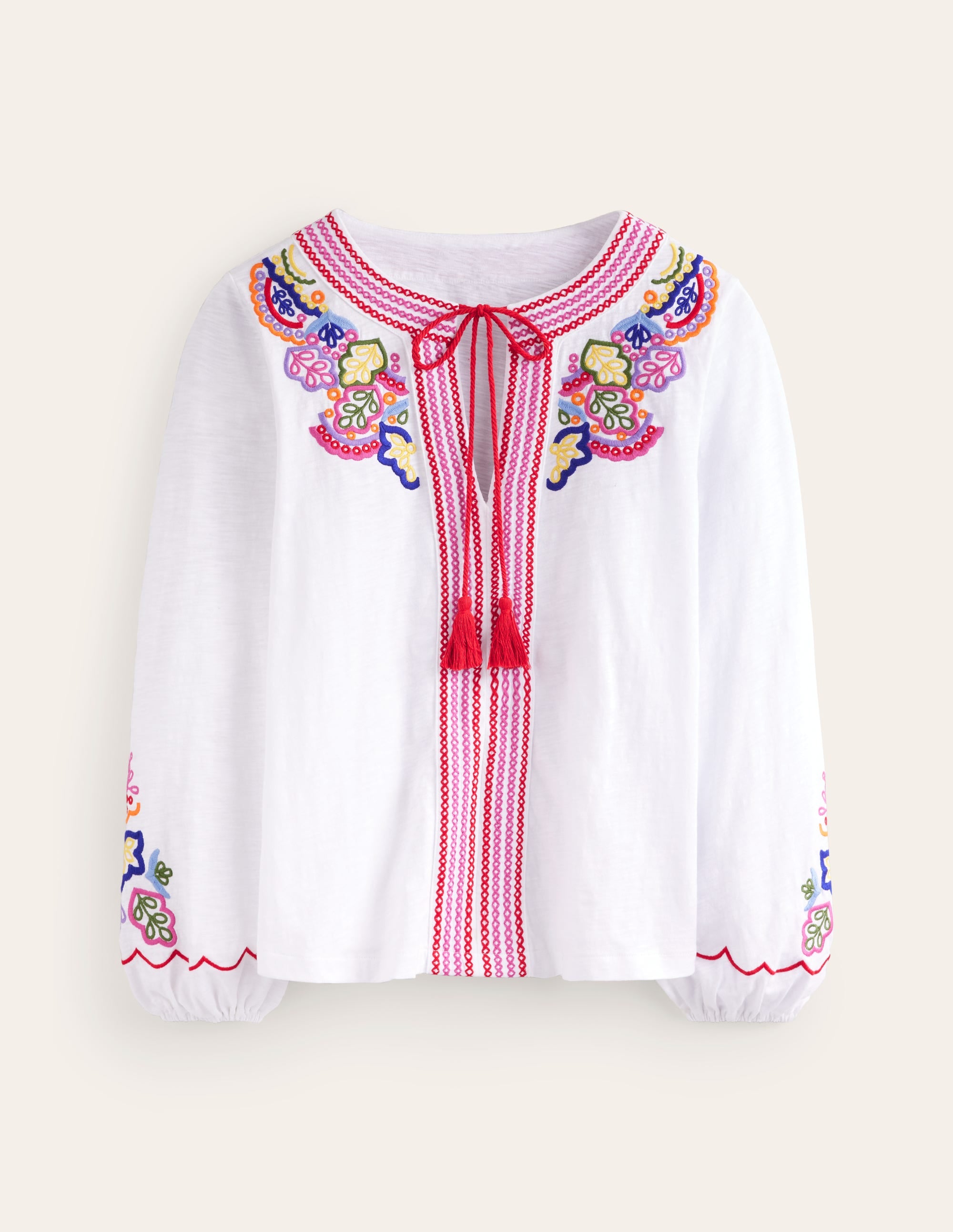 Diana Besticktes Oberteil mit Krawattenausschnitt-Weiß Stickerei - Image 6