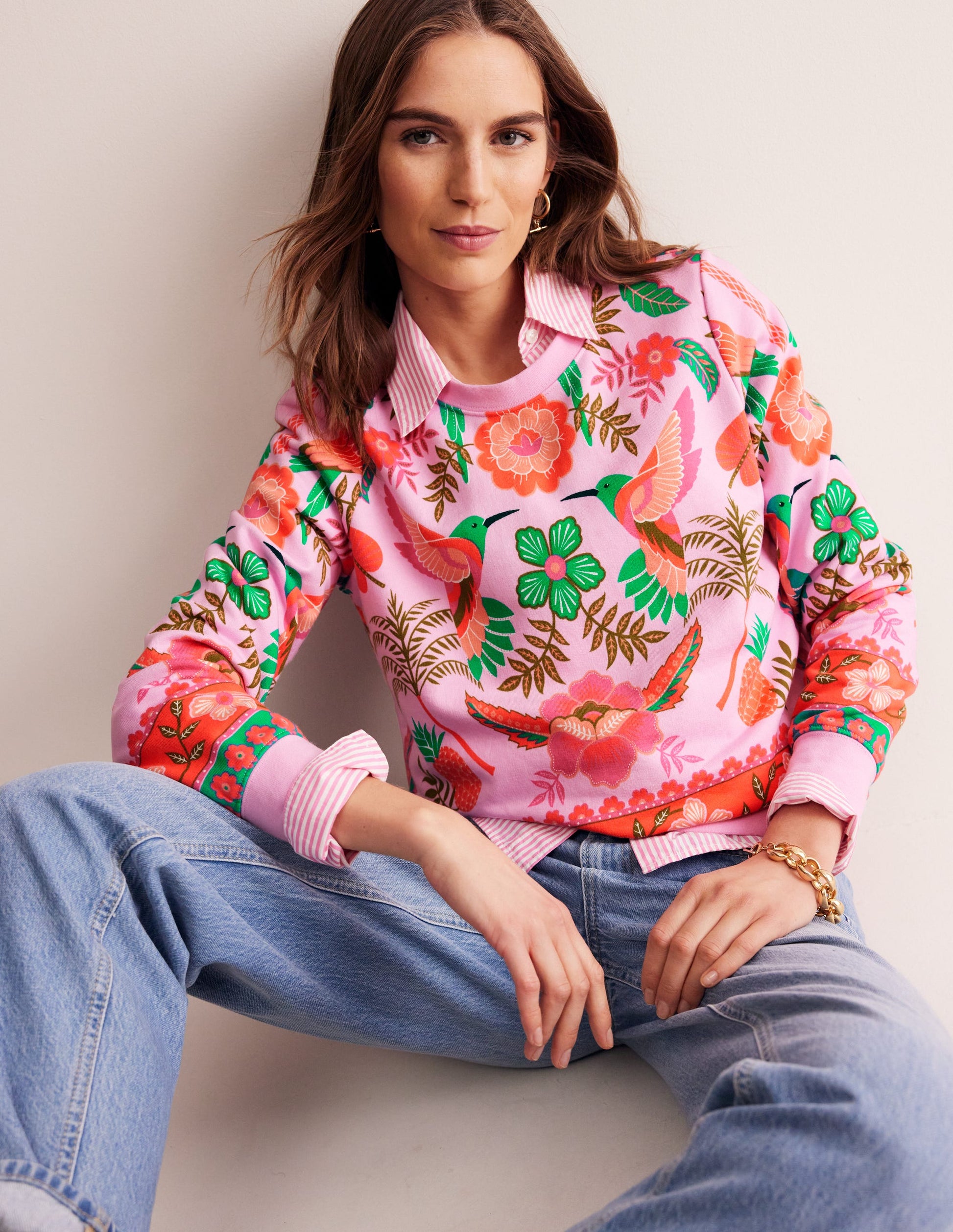 Sweat Hannah imprimé-Lilas doux, motif Tropic Parrot-1