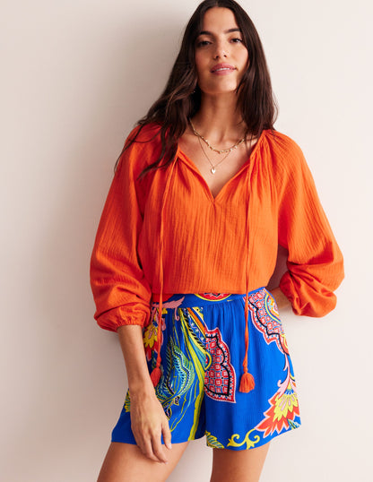 Top à manches blousantes double-étoffe-Orange mandarine-4
