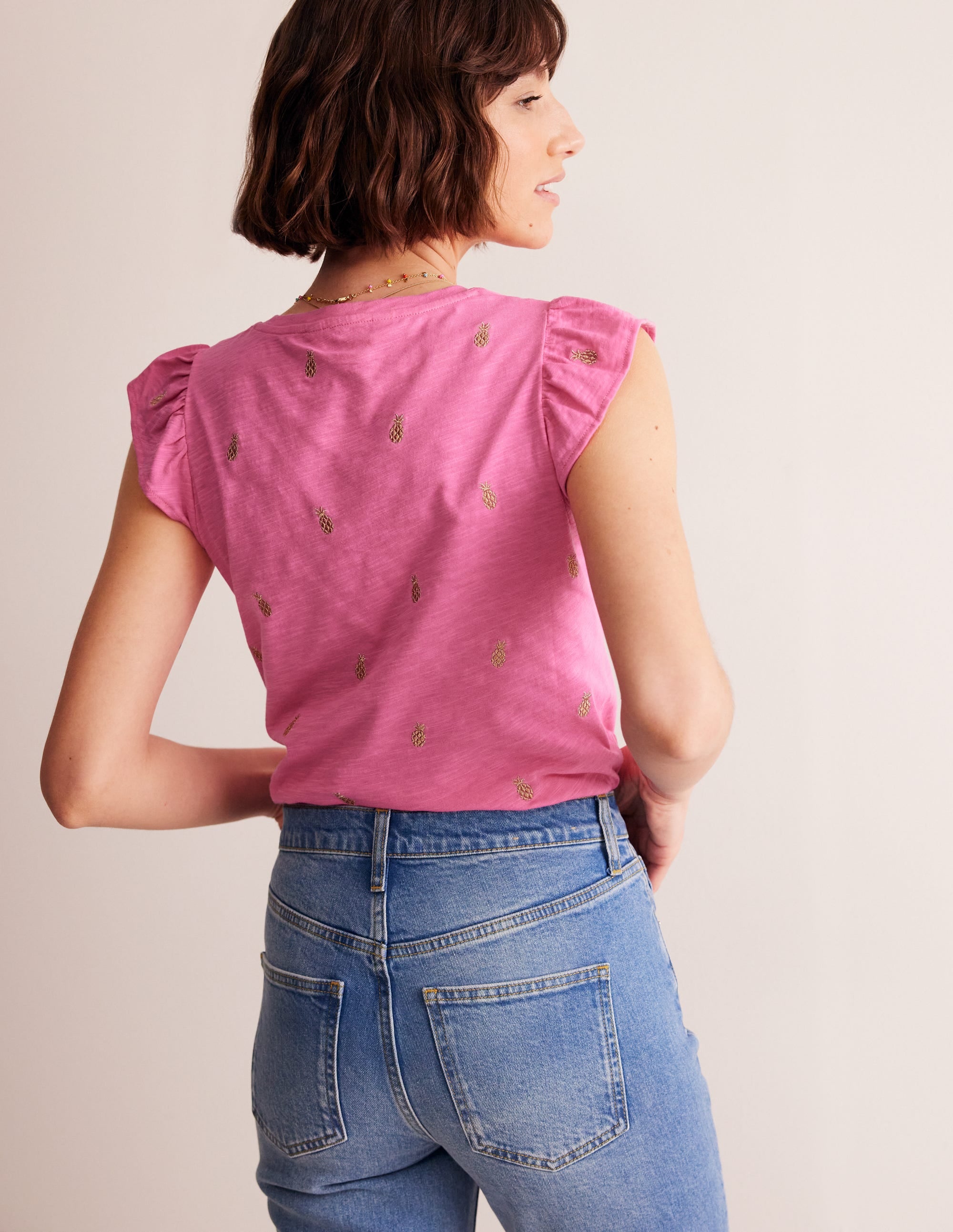 Top Dora à manches volantées-Sangria rose, ananas - Image 3