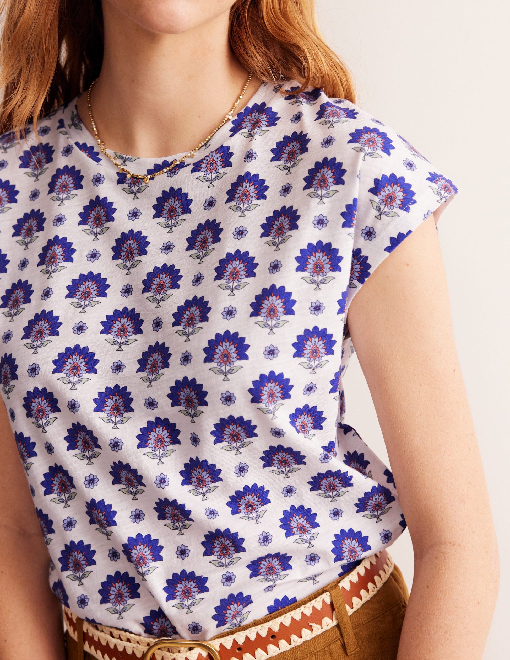 T-shirt Louisa flammé et imprimé-Bleu connecté, motif Passion Geo-2