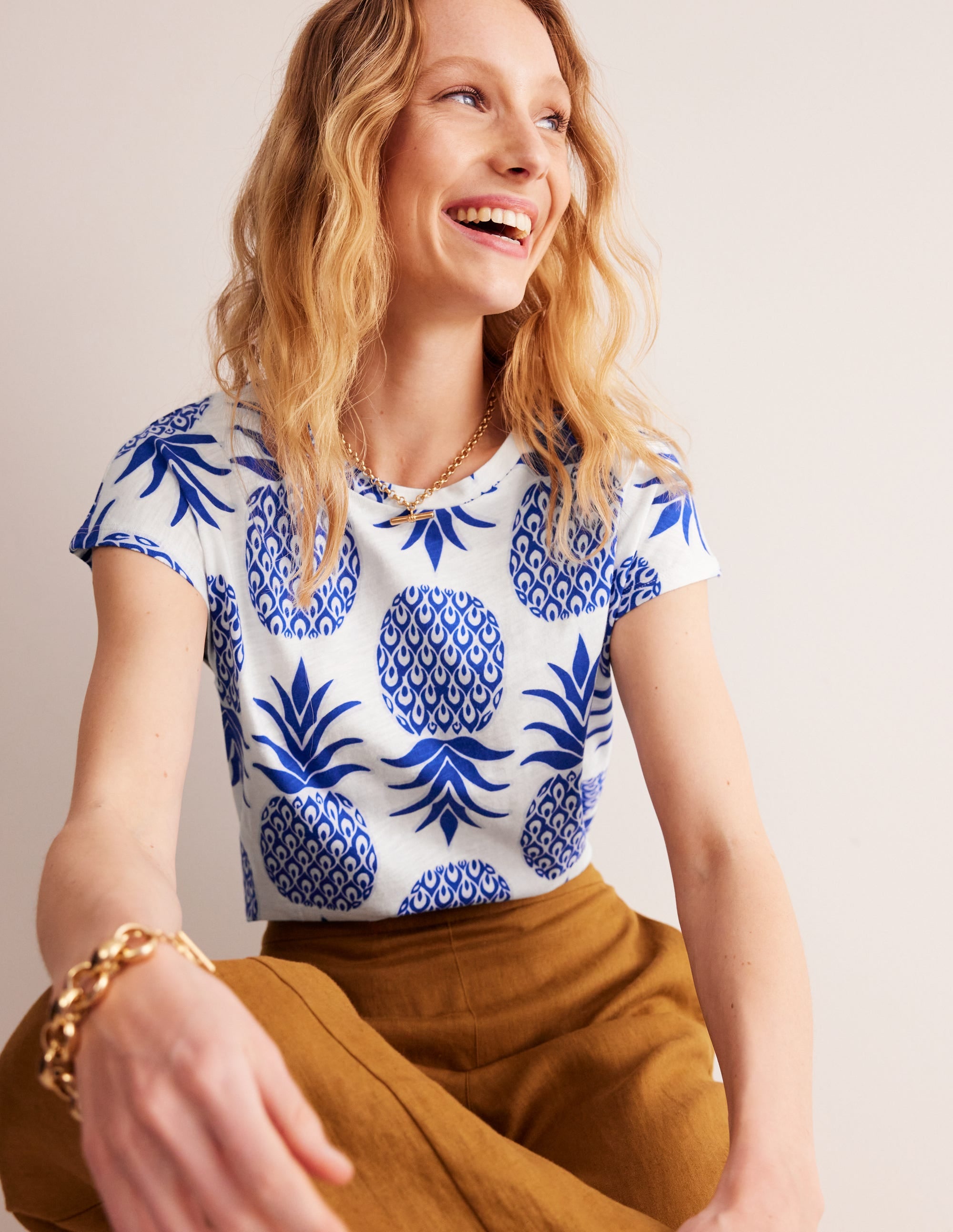 Louisa Printed Slub T-Shirt-Surf The Web, Pineapple Pop - Image 4