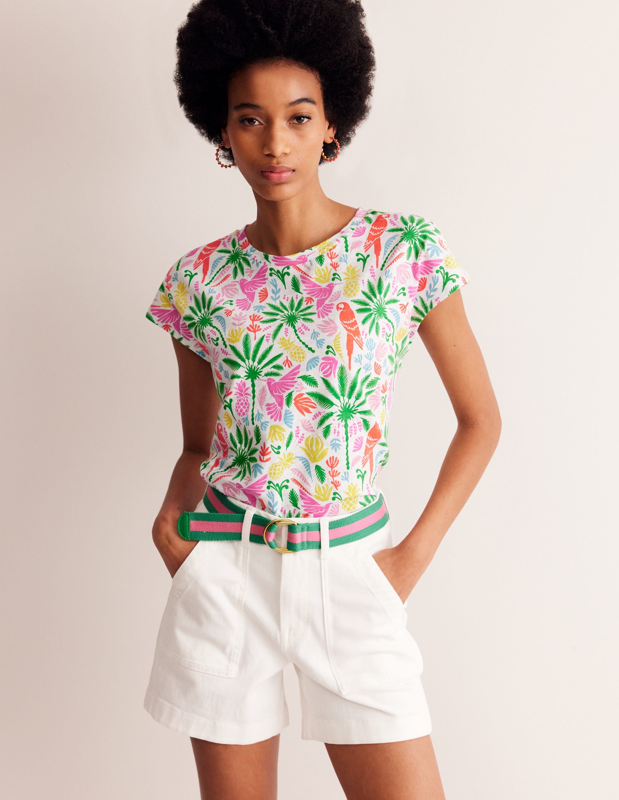 Louisa Flammgarn-T-Shirt mit Druck-Bunt, Tropisches Paradies - Image 1
