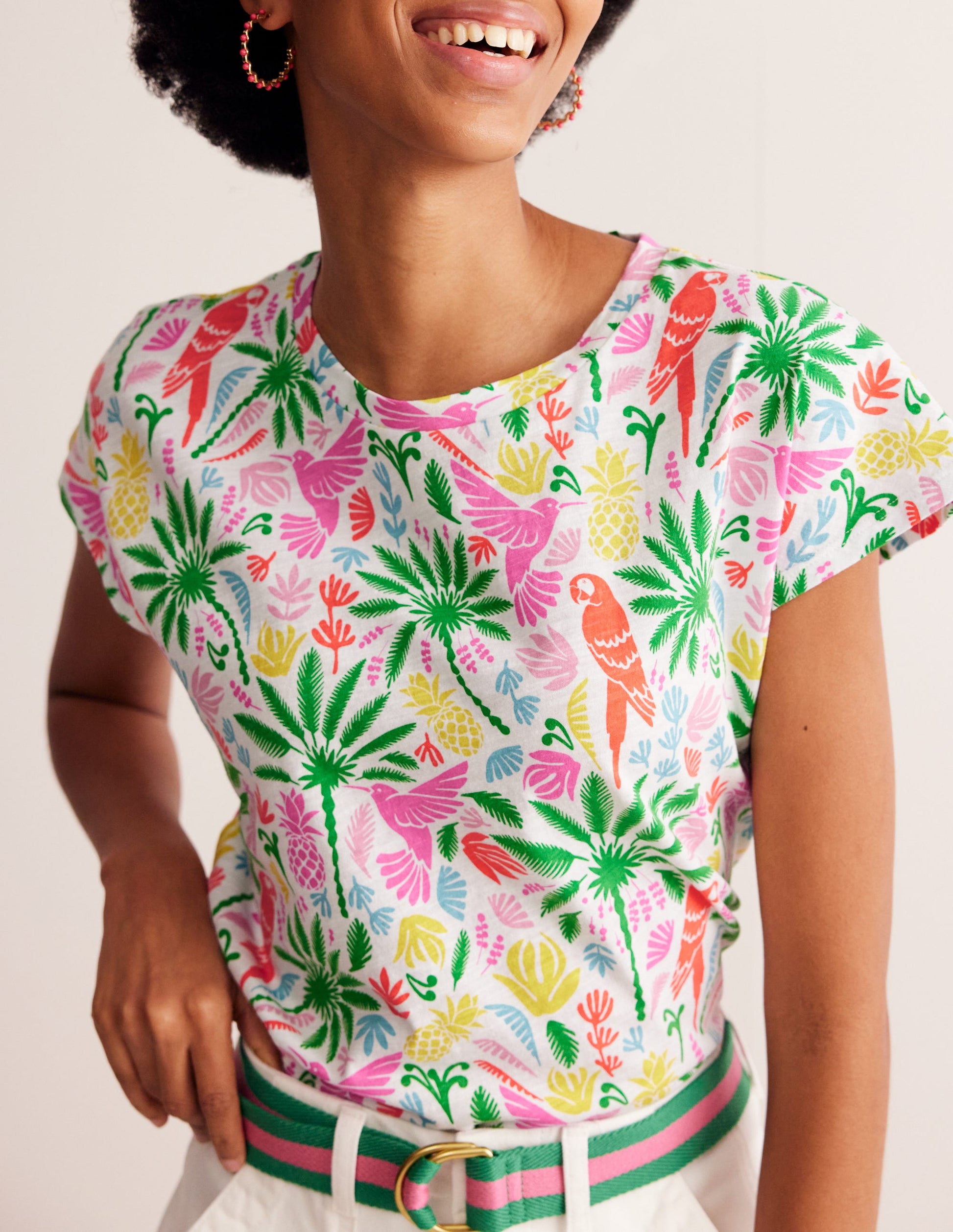 Louisa Flammgarn-T-Shirt mit Druck-Bunt, Tropisches Paradies-2