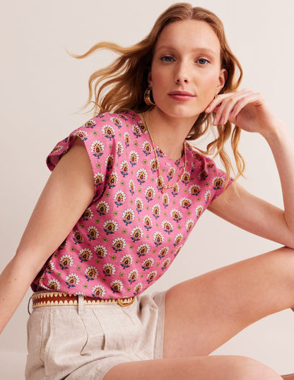 T-shirt Louisa flammé et imprimé-Rose cachemire, motif Passion Geo-4