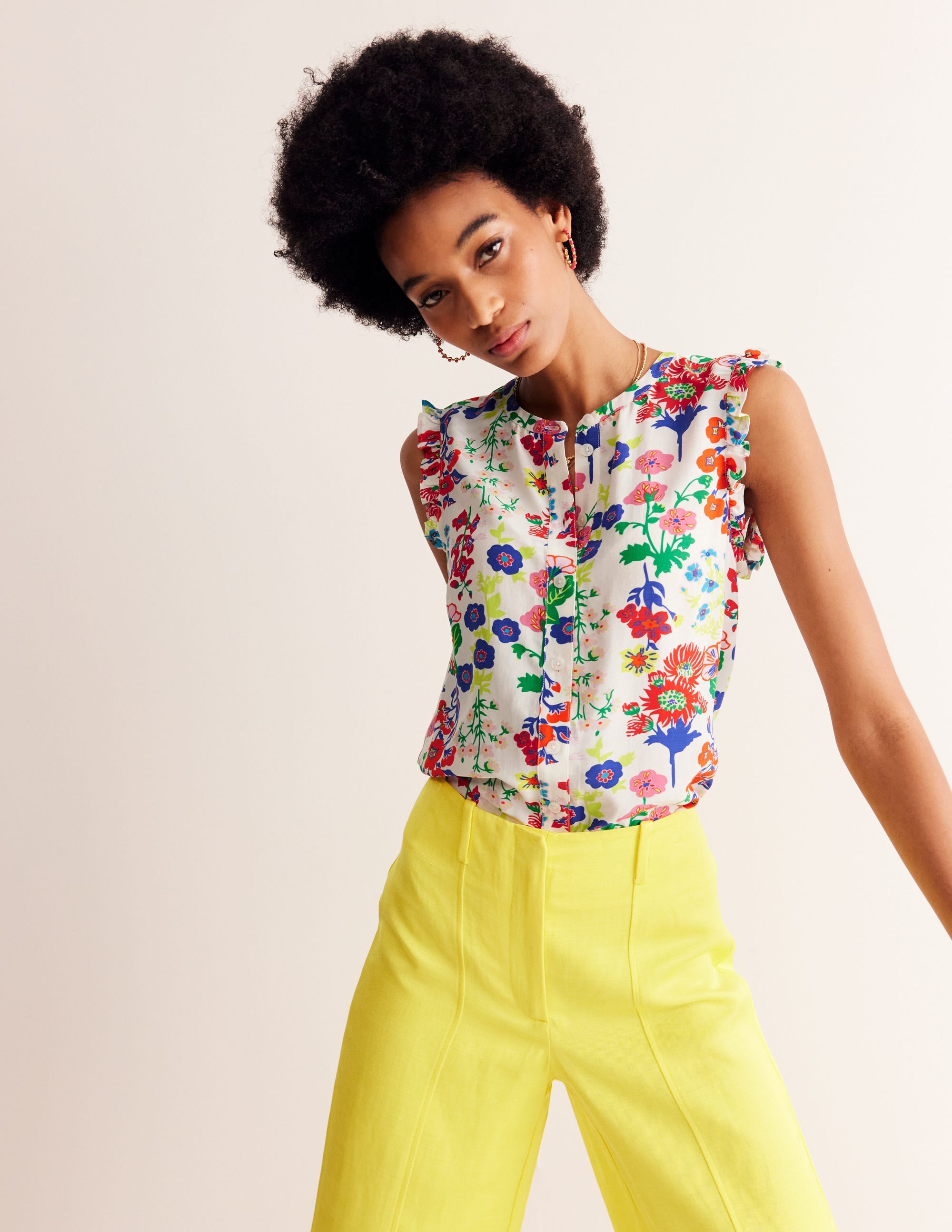 Top Alicia boutonné-Multi, motif Wildflower Cluster - Image 1