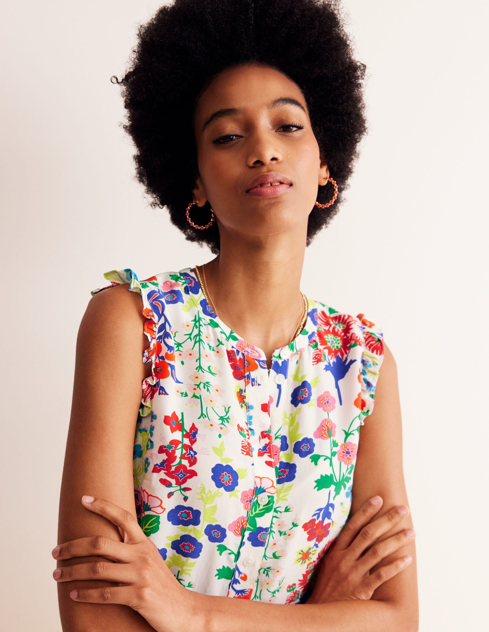 Top Alicia boutonné-Multi, motif Wildflower Cluster - Image 2