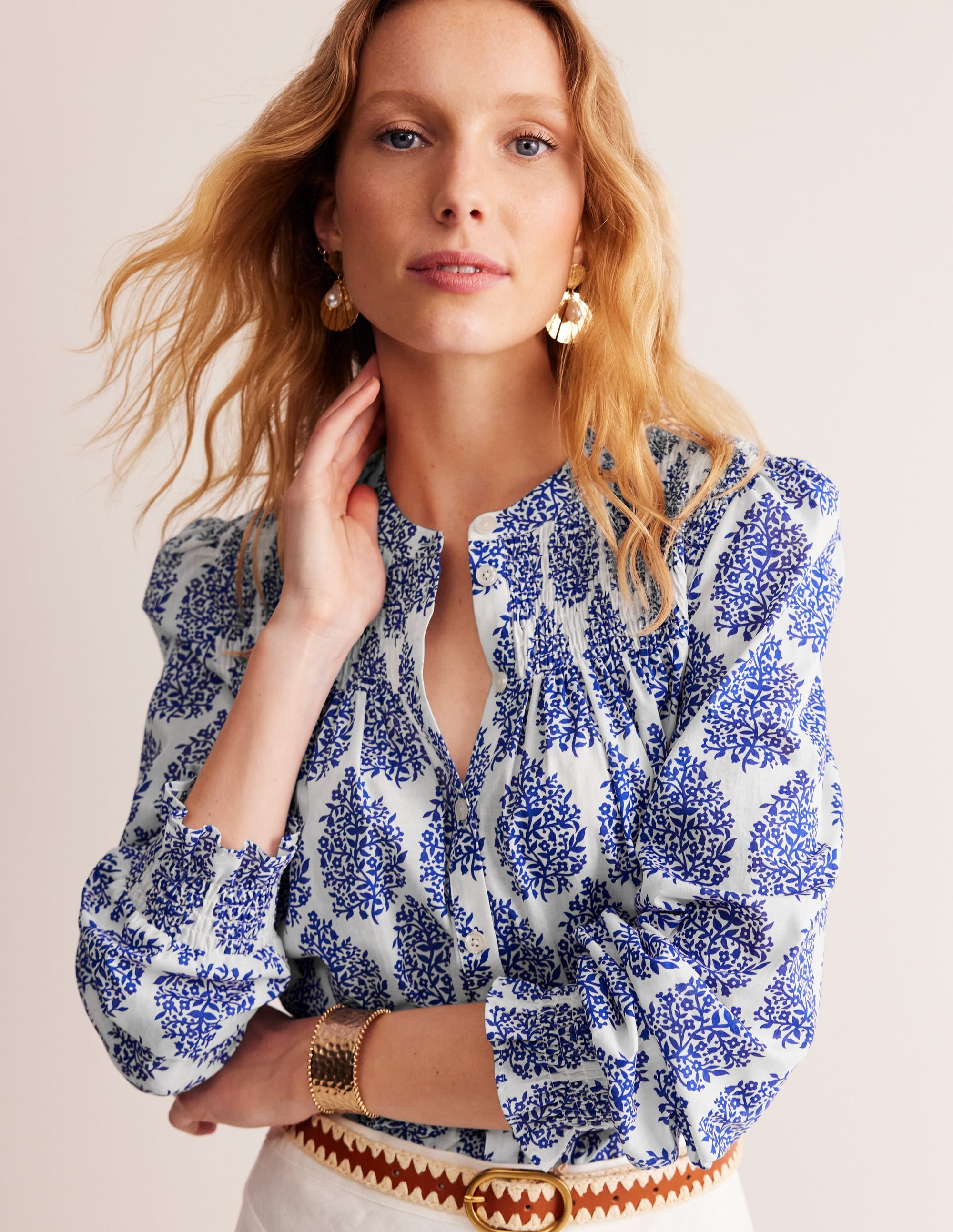 Helena Baumwoll-Bluse-Naturweiß, Blümchen-Paisley - Image 1