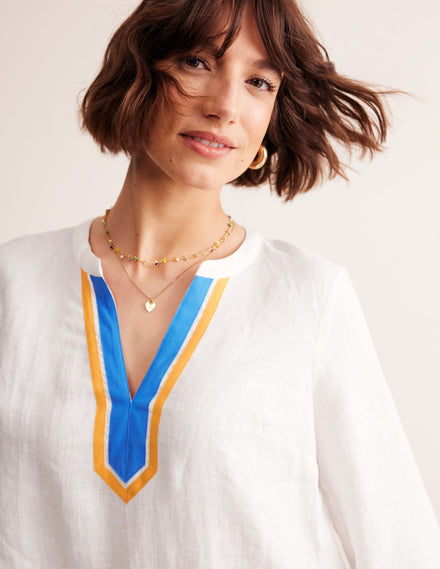 Neck Detail Tunic Top-White, Surf the Web