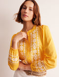 Top brodé en coton-Doré artisanal