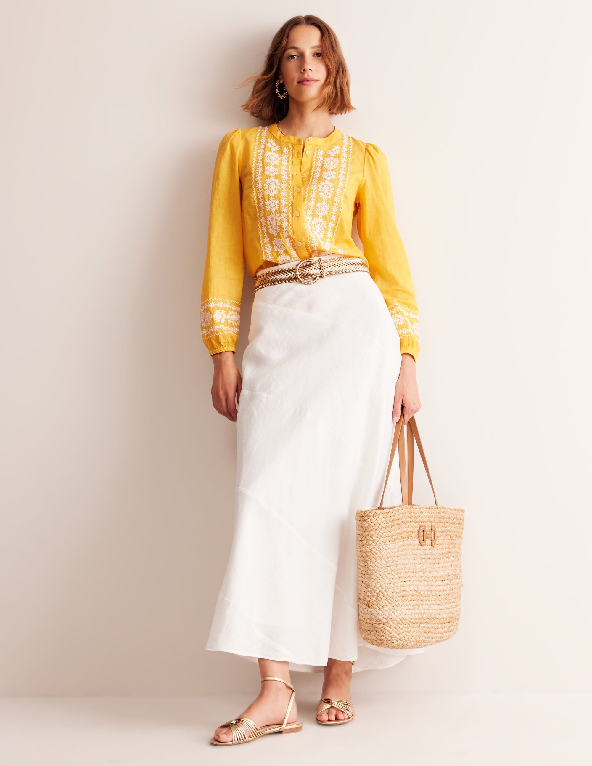Top brodé en coton-Doré artisanal - Image 4
