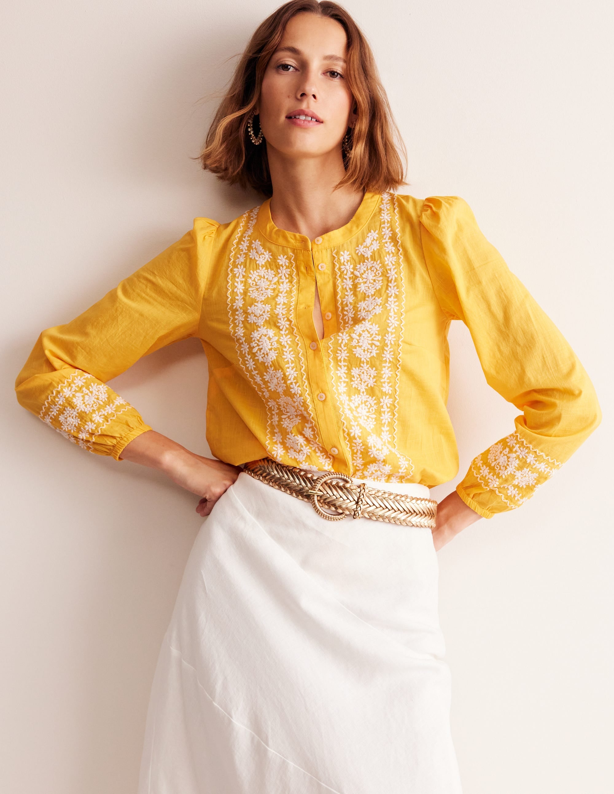 Top brodé en coton-Doré artisanal - Image 5