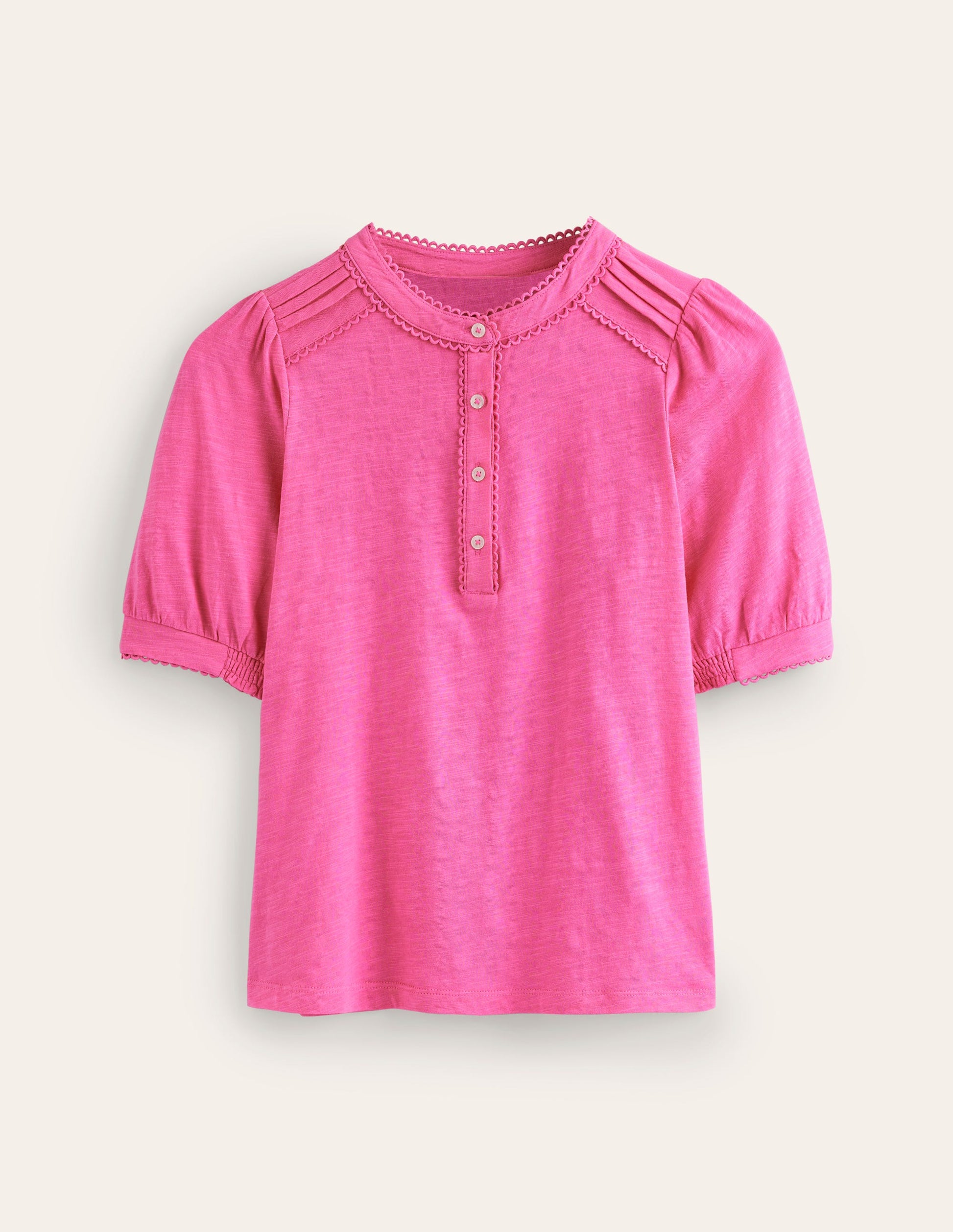 Henley-Shirt mit Biesen und Puffärmeln-Pink-5
