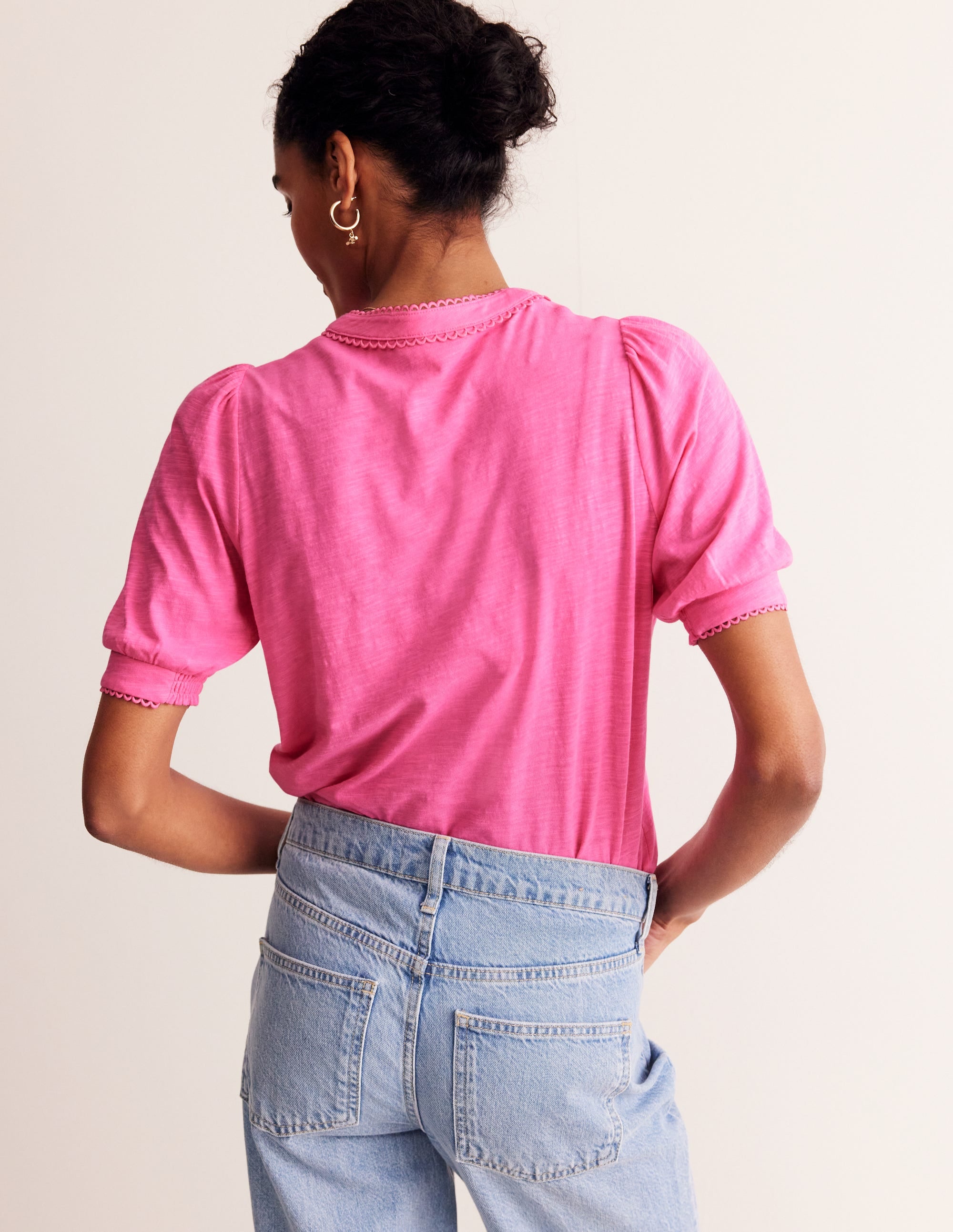 Henley-Shirt mit Biesen und Puffärmeln-Pink - Image 3