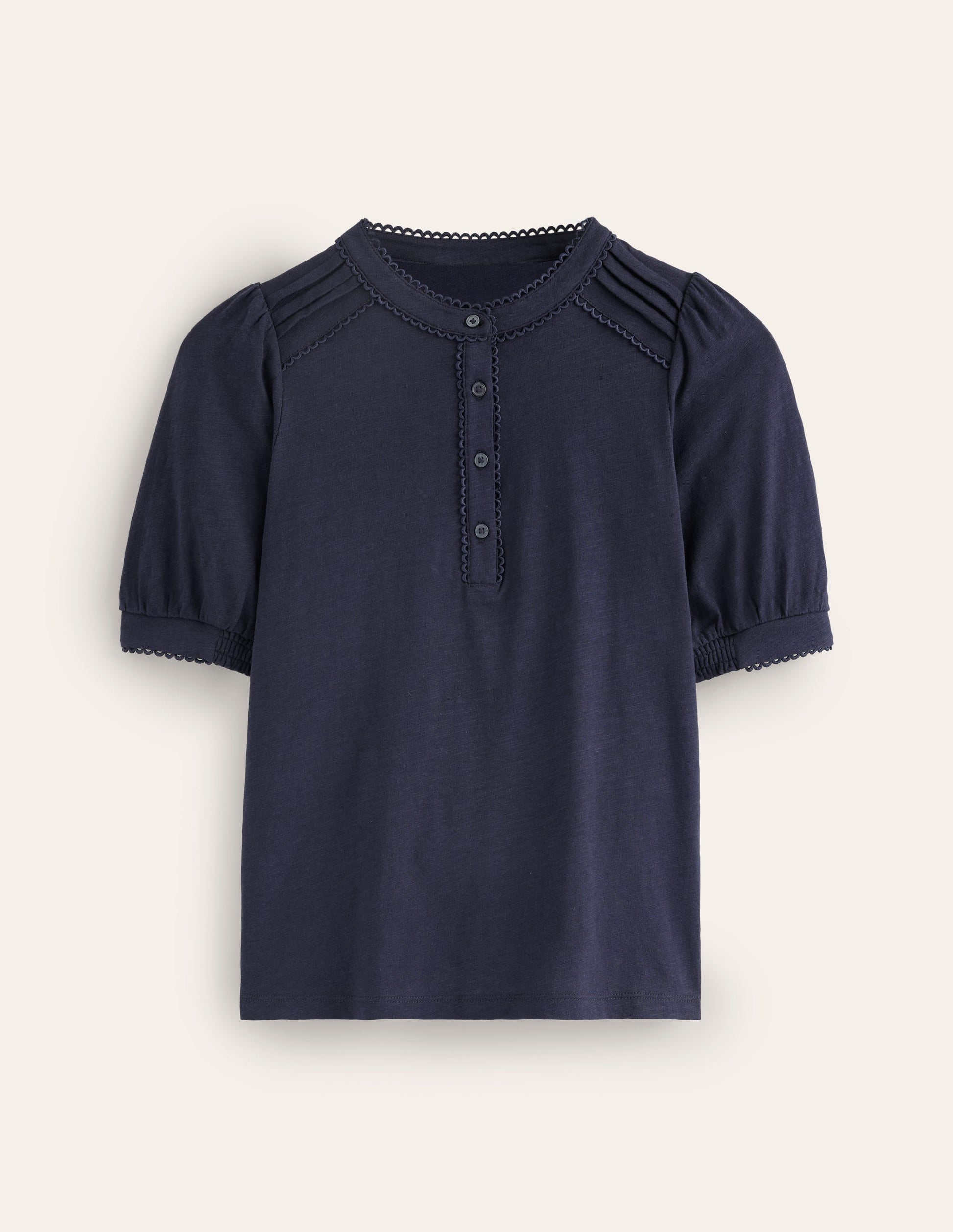 Henley-Shirt mit Biesen und Puffärmeln-Aqua Marine Marl-5
