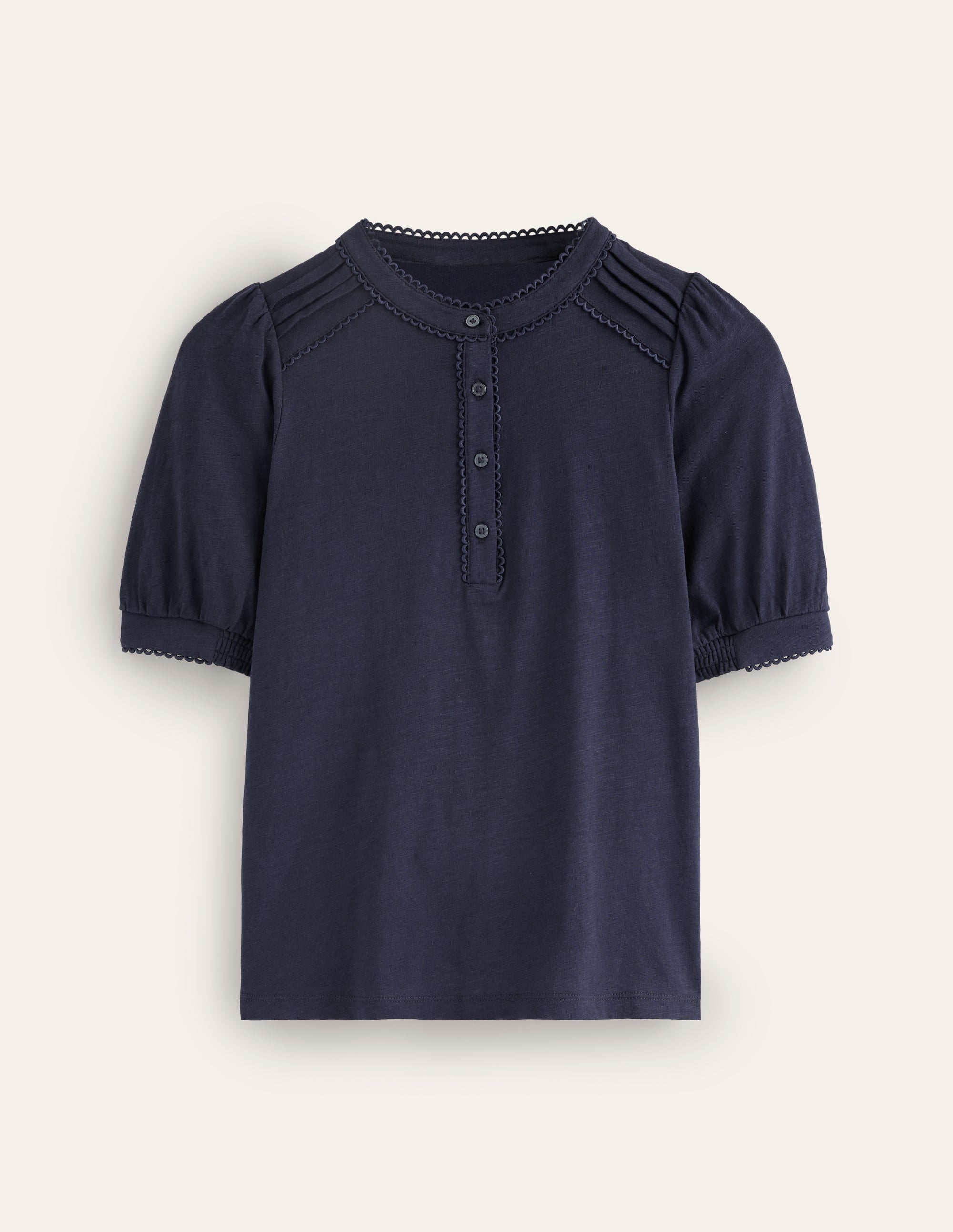 Henley-Shirt mit Biesen und Puffärmeln-Aqua Marine Marl - Image 5