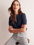 Henley-Shirt mit Biesen und Puffärmeln-Aqua Marine Marl