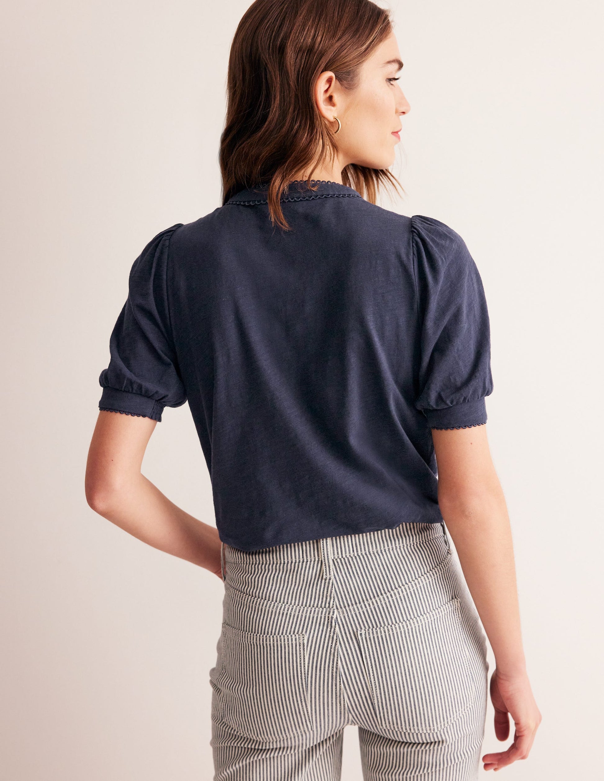 Henley-Shirt mit Biesen und Puffärmeln-Aqua Marine Marl-3