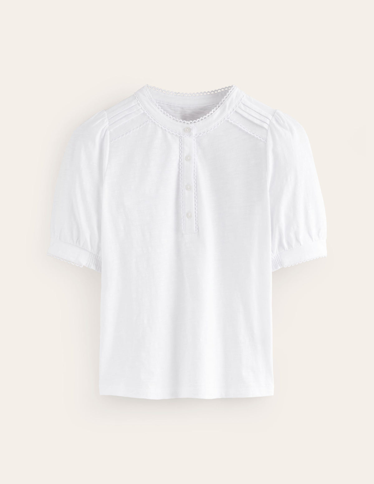 Henley-Shirt mit Biesen und Puffärmeln-Weiß - Image 6