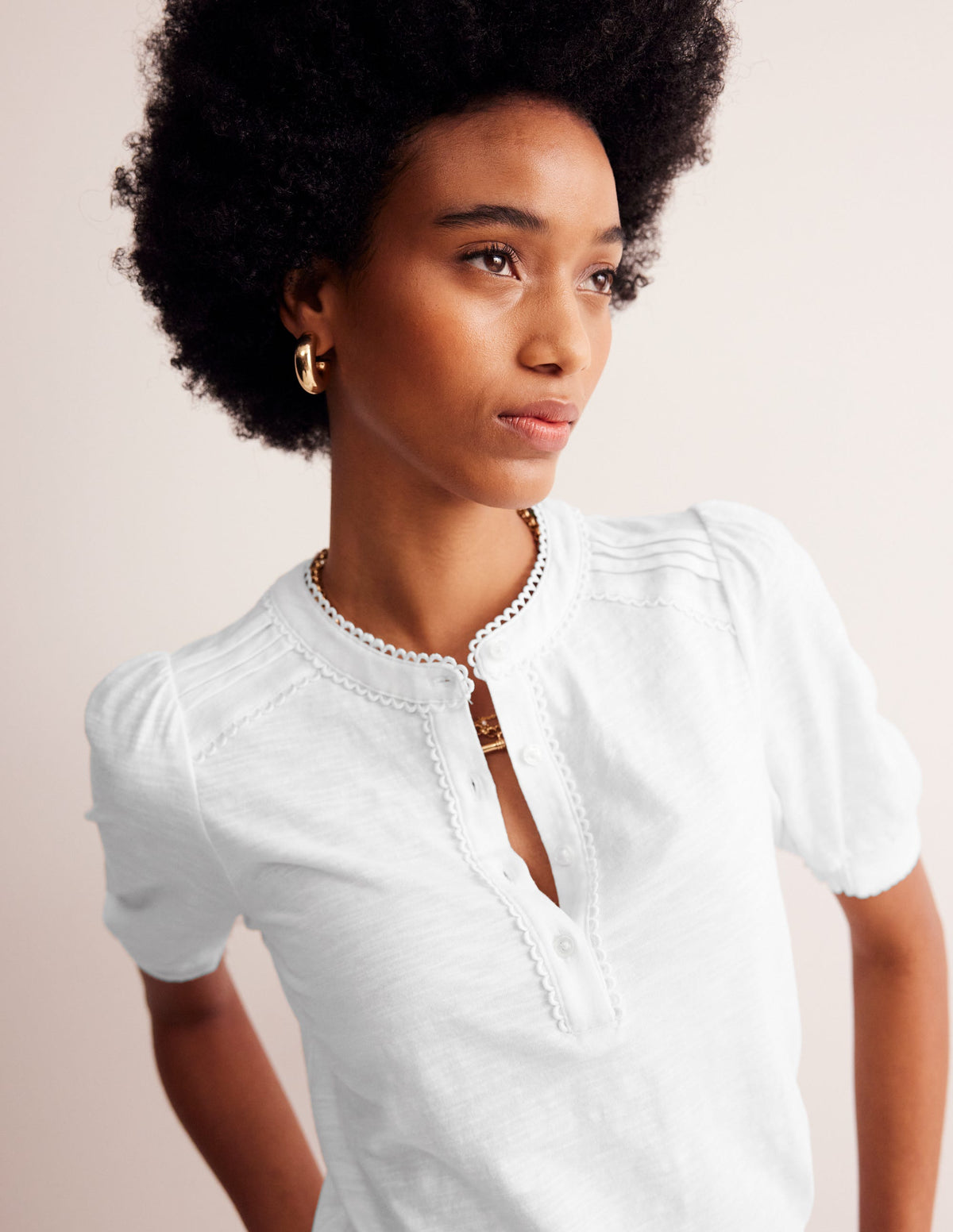 Henley-Shirt mit Biesen und Puffärmeln-Weiß-2