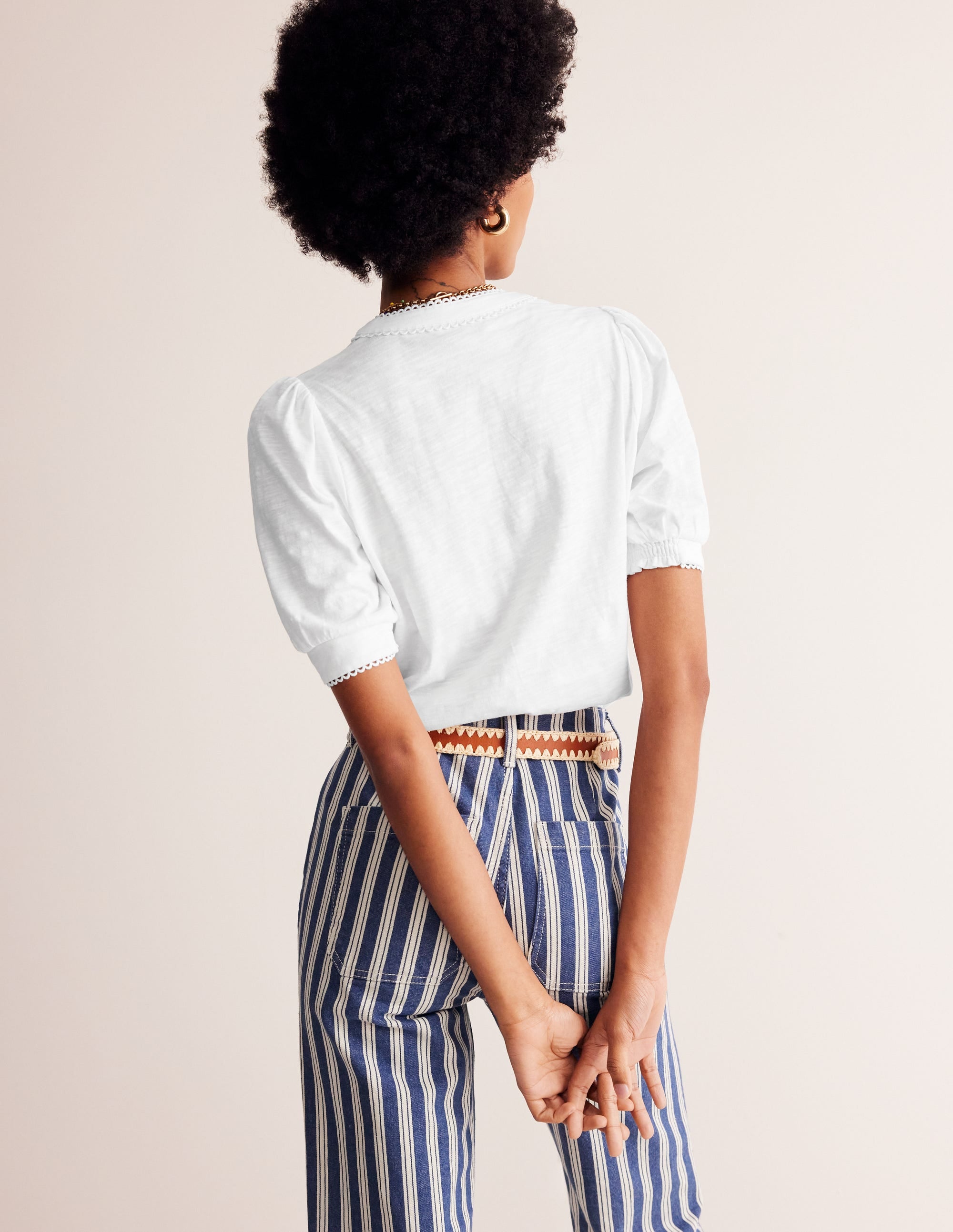 Henley-Shirt mit Biesen und Puffärmeln-Weiß - Image 3