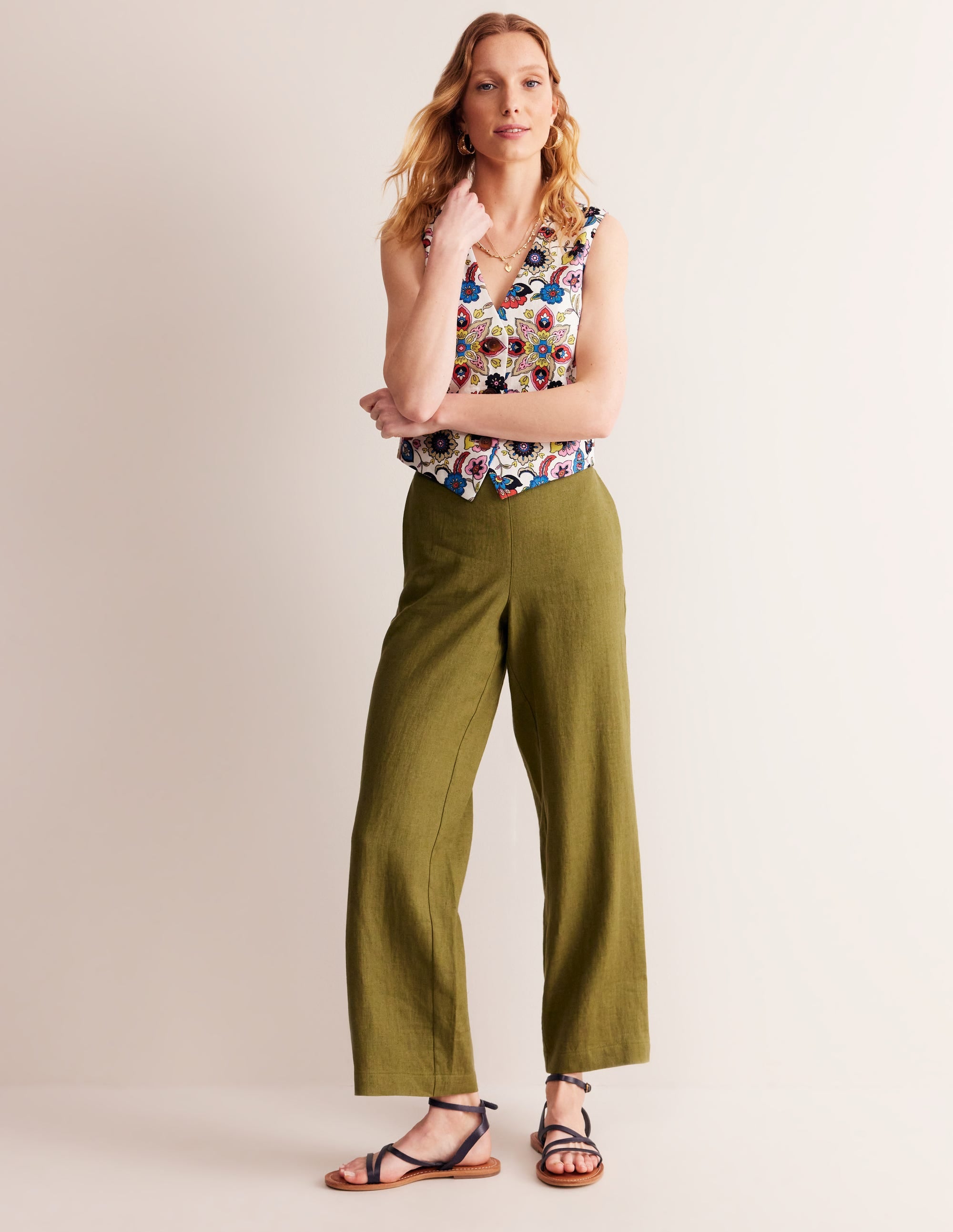 Gilet de costume col V en lin-Ivoire, motif Botanic Sprig - Image 4