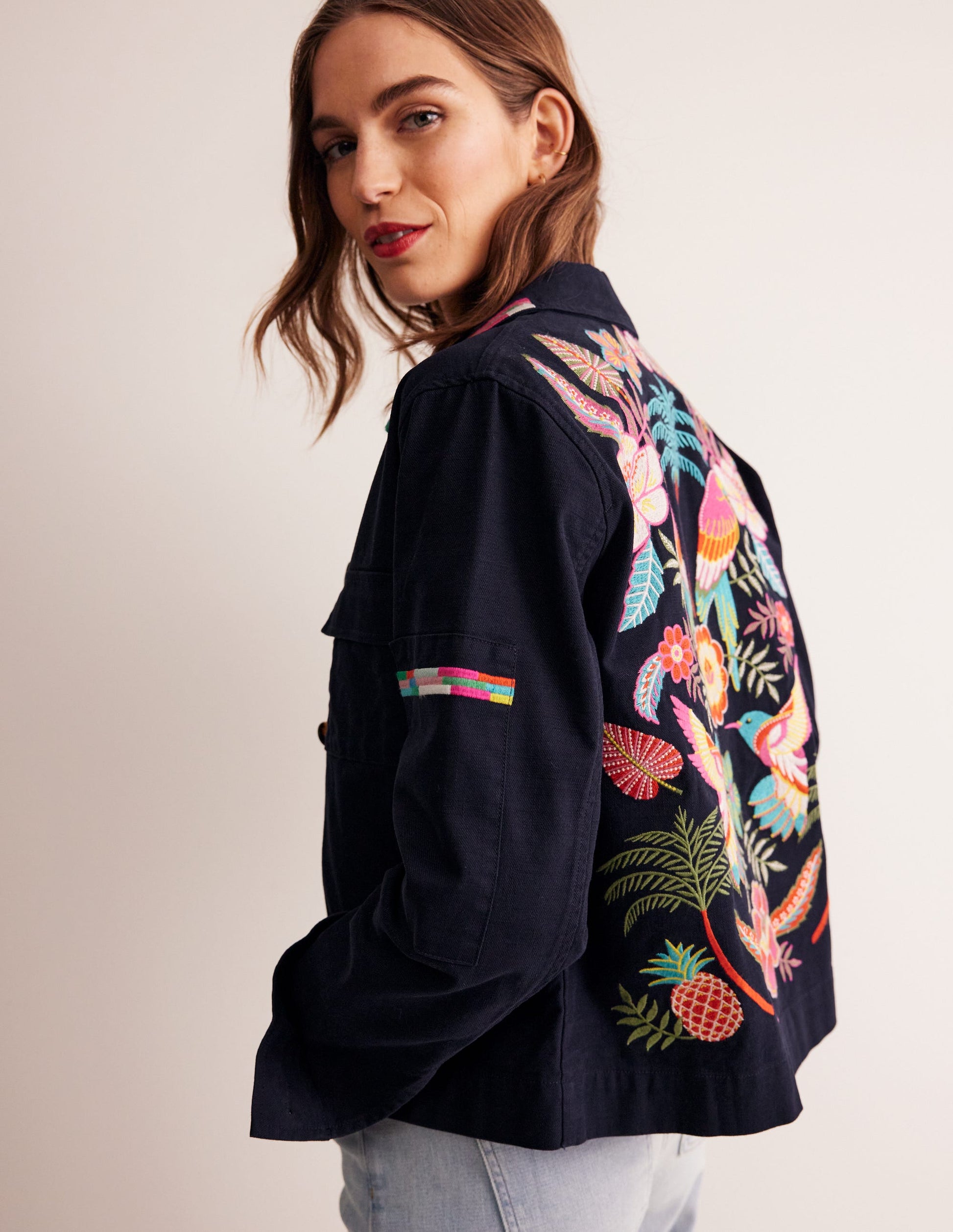 Islington Embroidered Jacket-Navy, Parrot-1