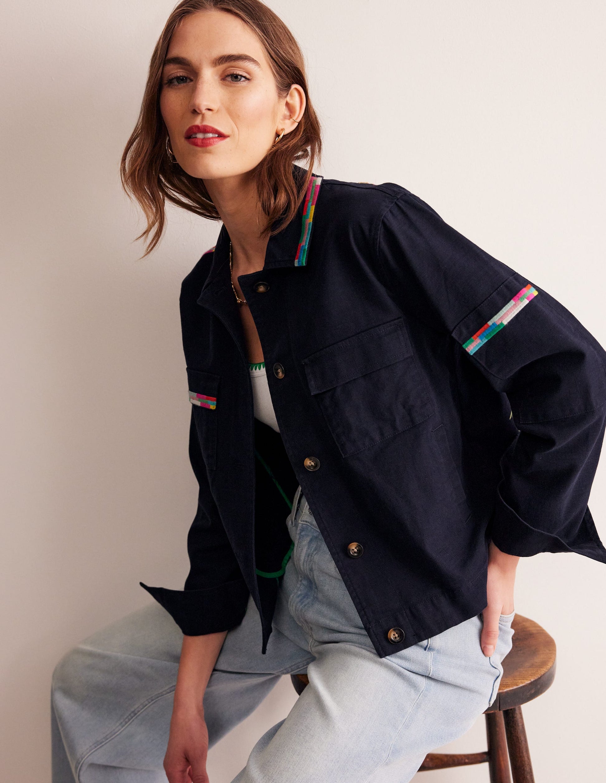 Islington Embroidered Jacket-Navy, Parrot-2