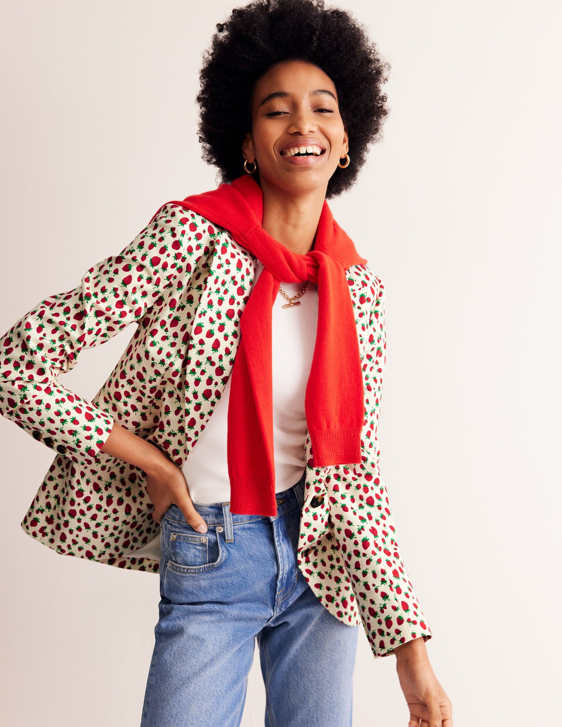 Blazer Marylebone en satin de coton-Multi, motif Strawberry Vine-1