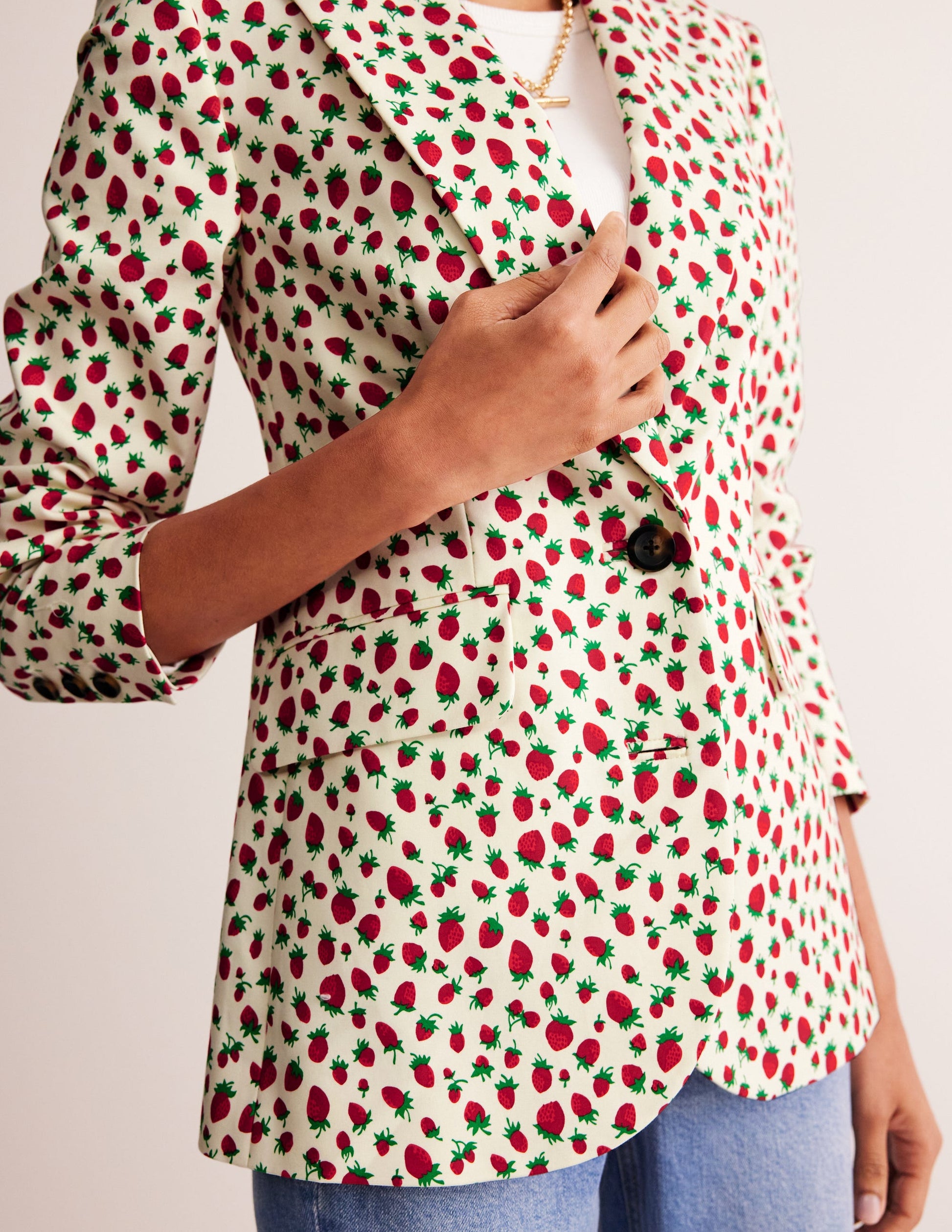 Blazer Marylebone en satin de coton-Multi, motif Strawberry Vine-2