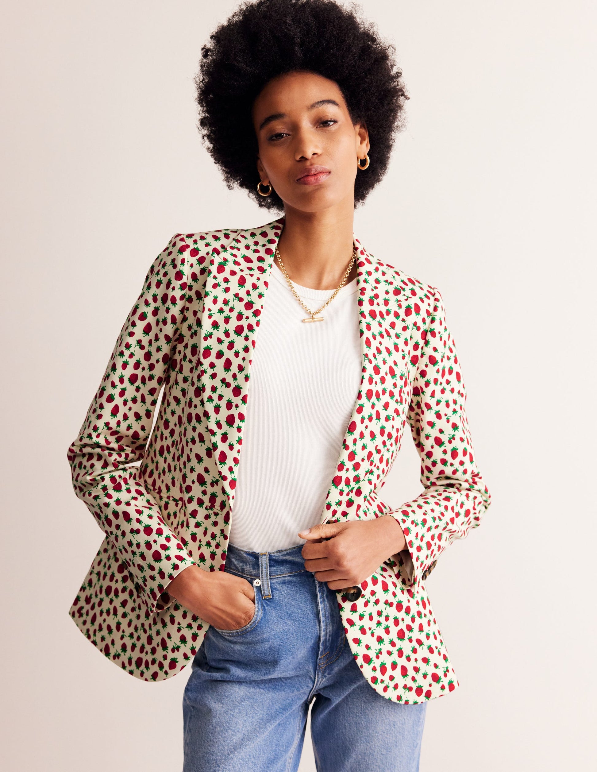 Blazer Marylebone en satin de coton-Multi, motif Strawberry Vine-4