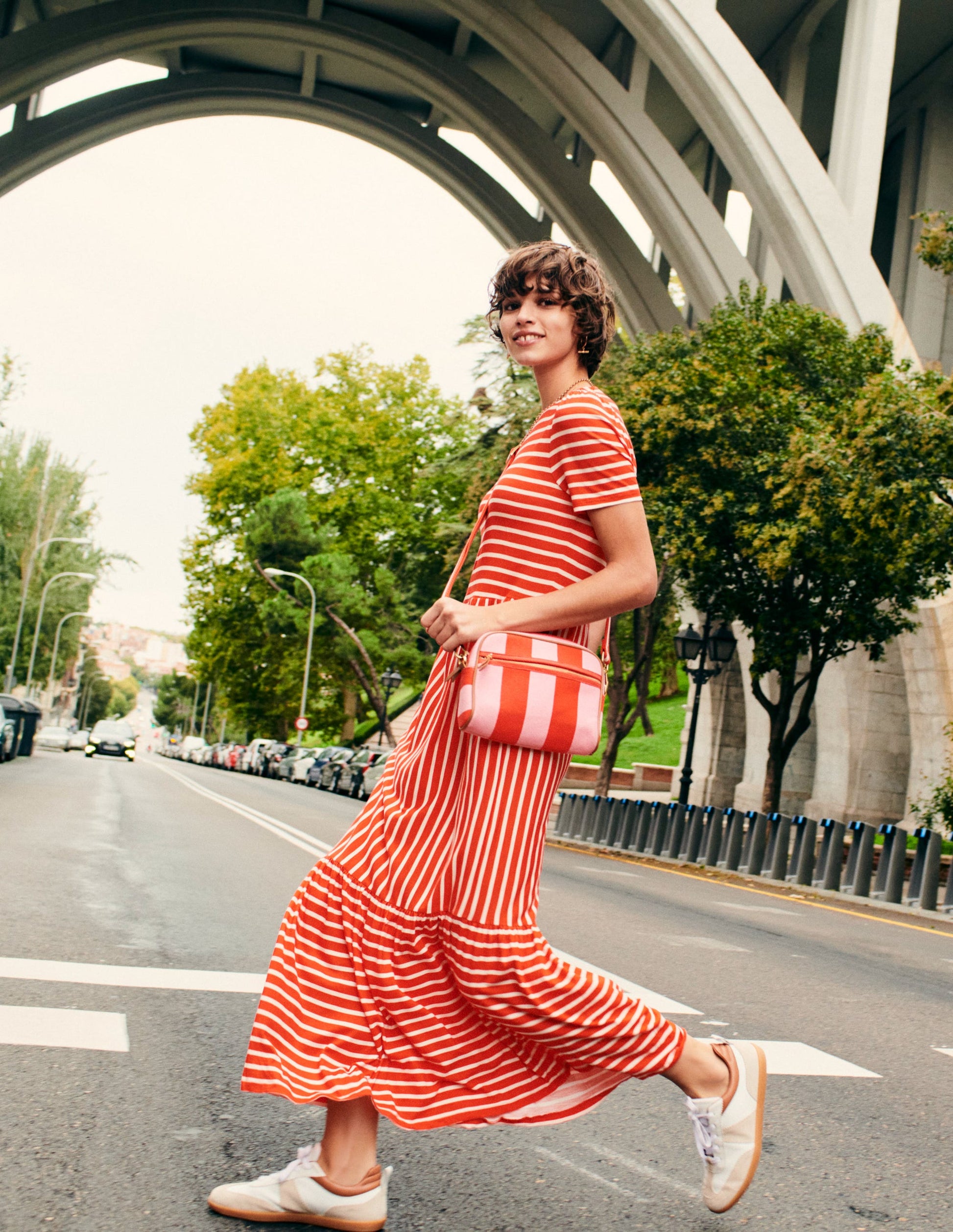 Canvas Cross-Body Bag-Pink Stripe-5
