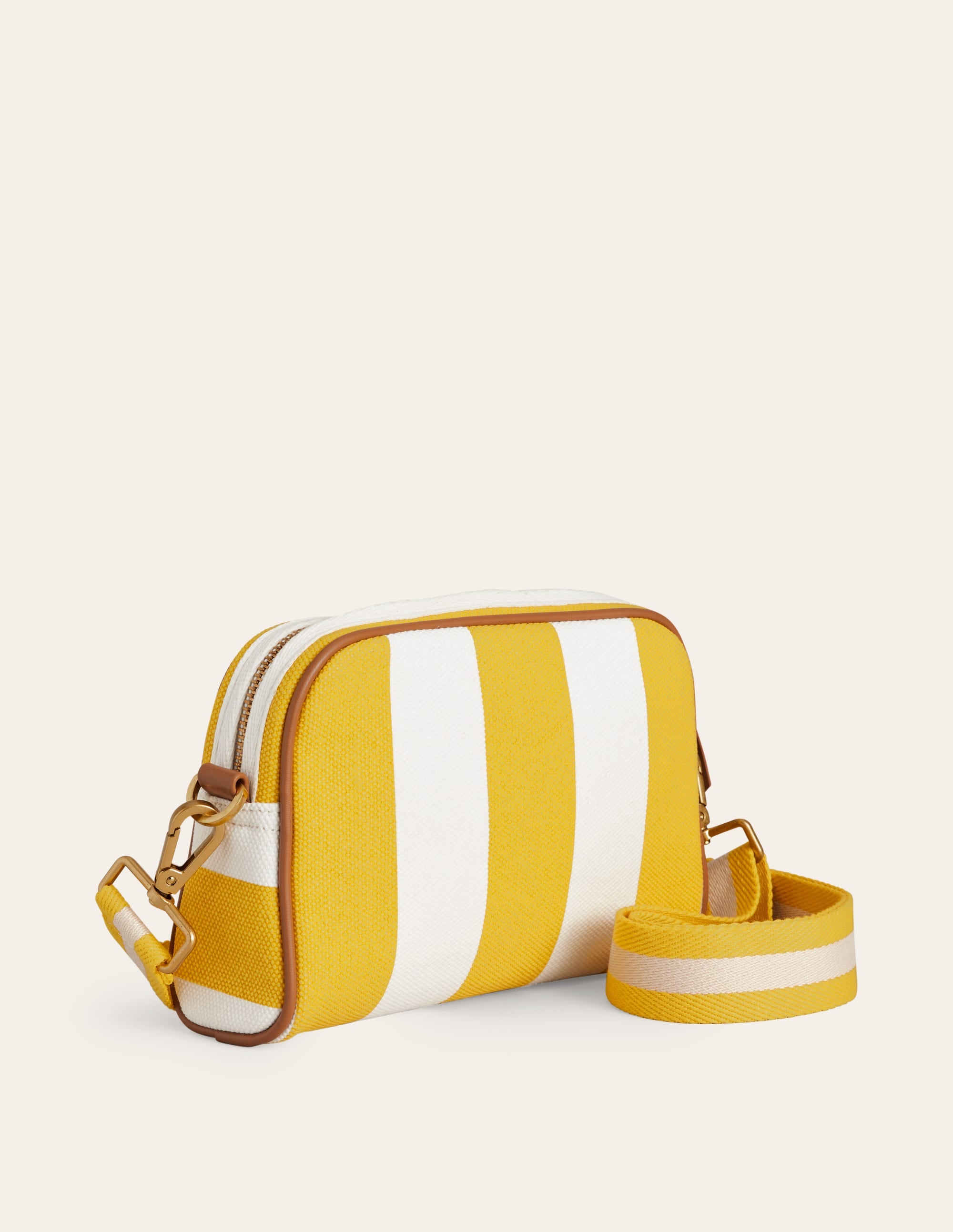 Sac à bandoulière en toile-Rayé jaune - Image 3