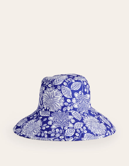 Bob imprimé en toile-Bleu vif, motif Gardenia Swirl