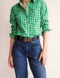 Ceinture Iris à mors en cuir-Bleu Marine, Petits Pois