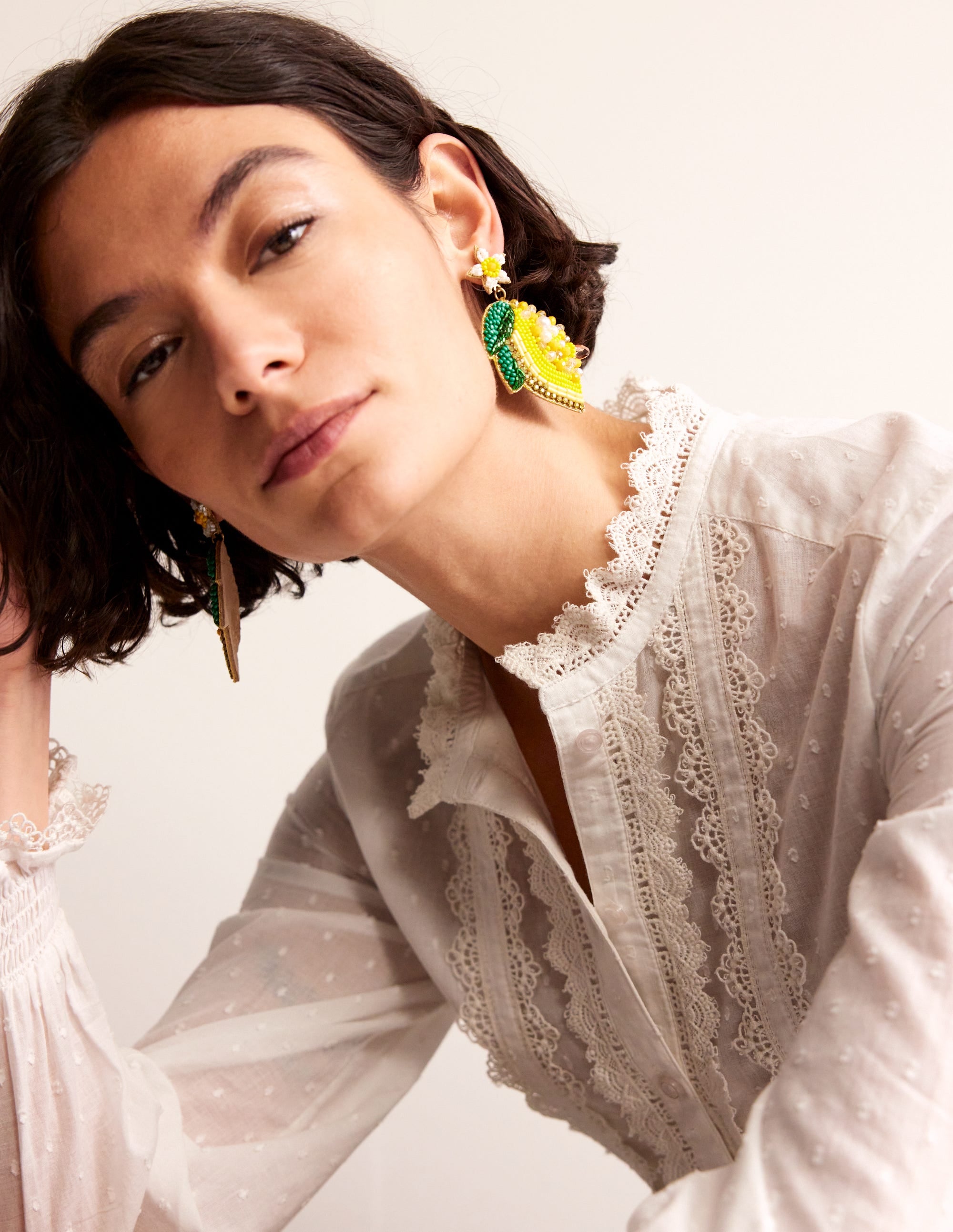 Boucles d'oreilles avec motif en perles-Citrons - Image 1