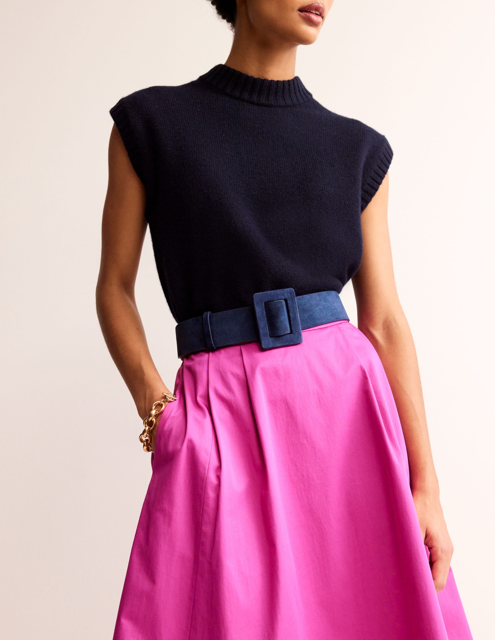 Ceinture en daim à boucle-Bleu marine - Image 1