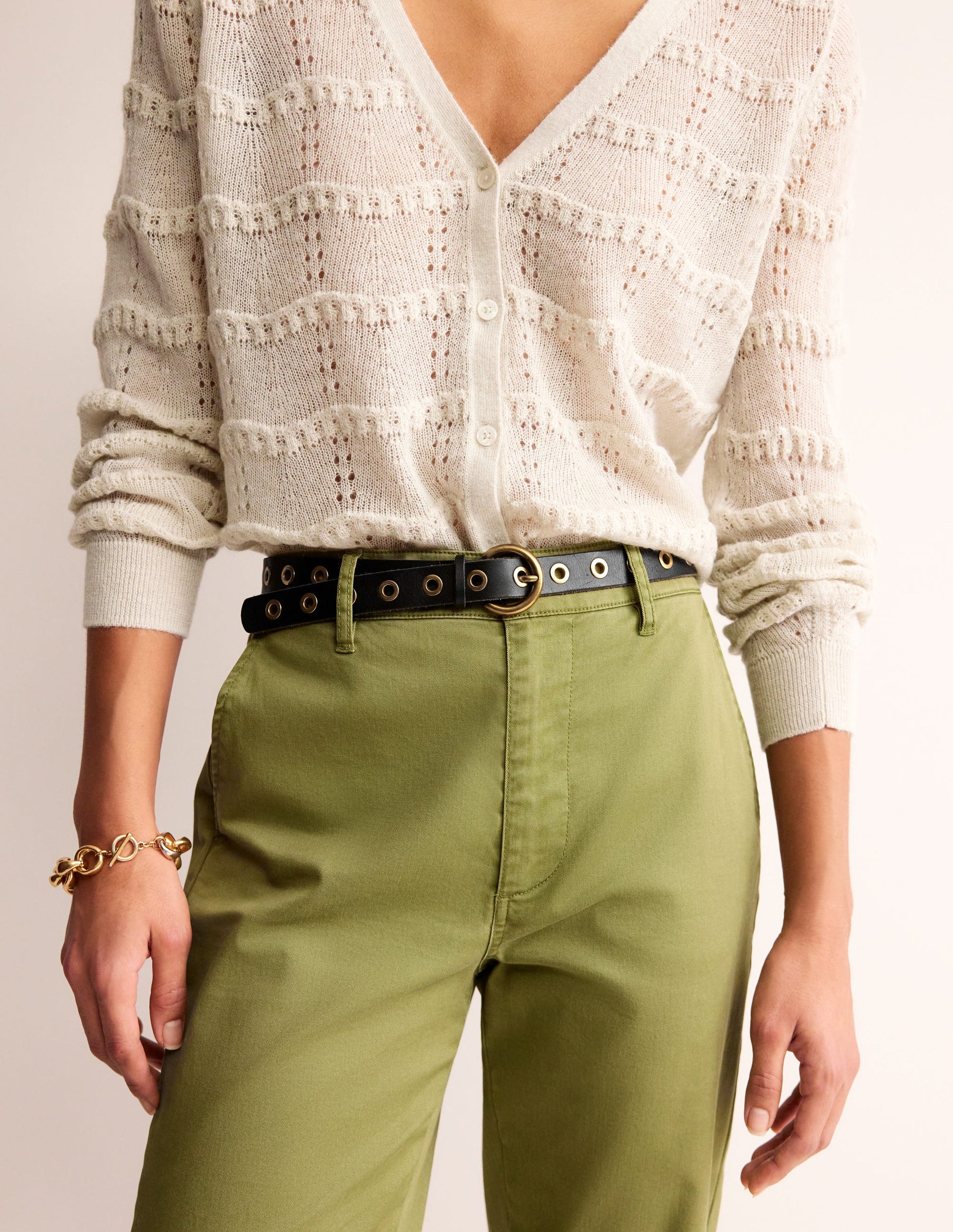 Ceinture en cuir à œillets-Noir-1