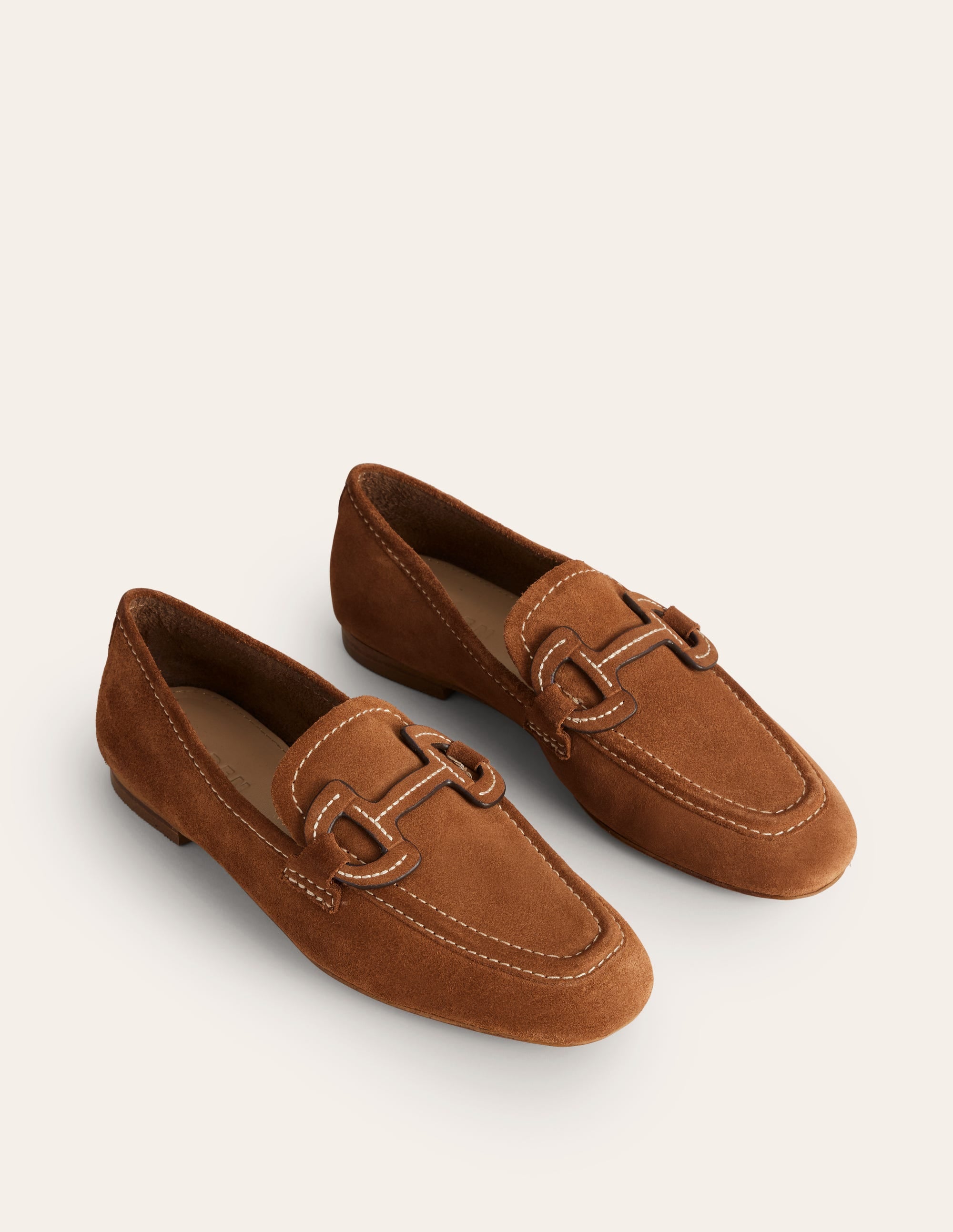 Genähte Loafer mit Trensendetail-Goldbraun Wildleder - Image 3