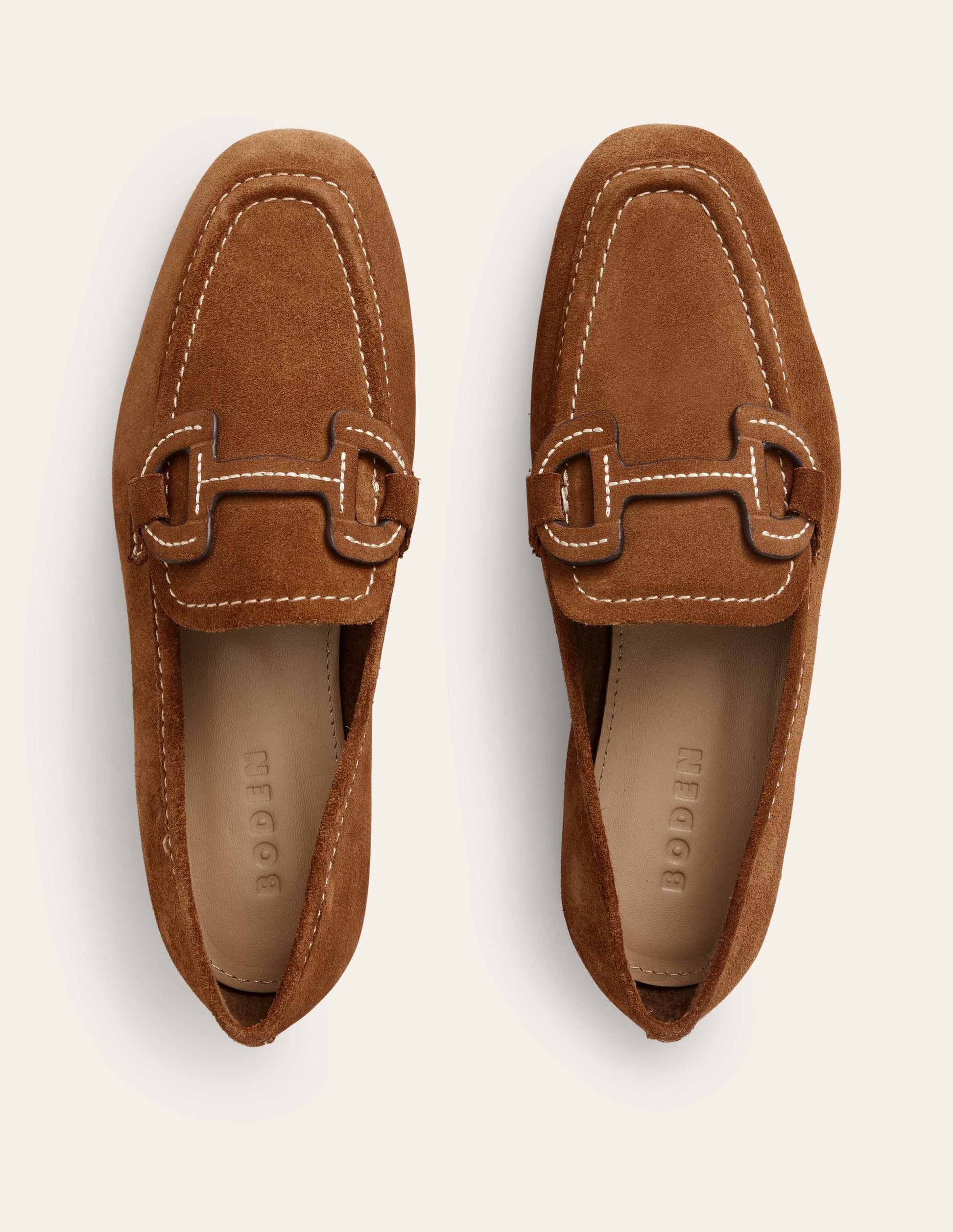 Genähte Loafer mit Trensendetail-Goldbraun Wildleder-5