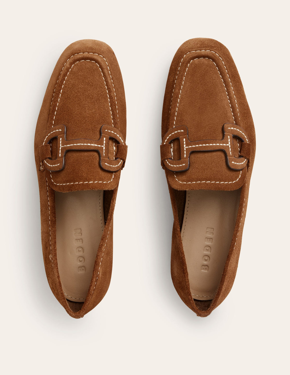 Genähte Loafer mit Trensendetail-Goldbraun Wildleder - Image 5