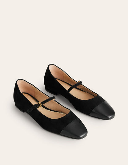 Penelope Mary Jane Flat-Black Suede