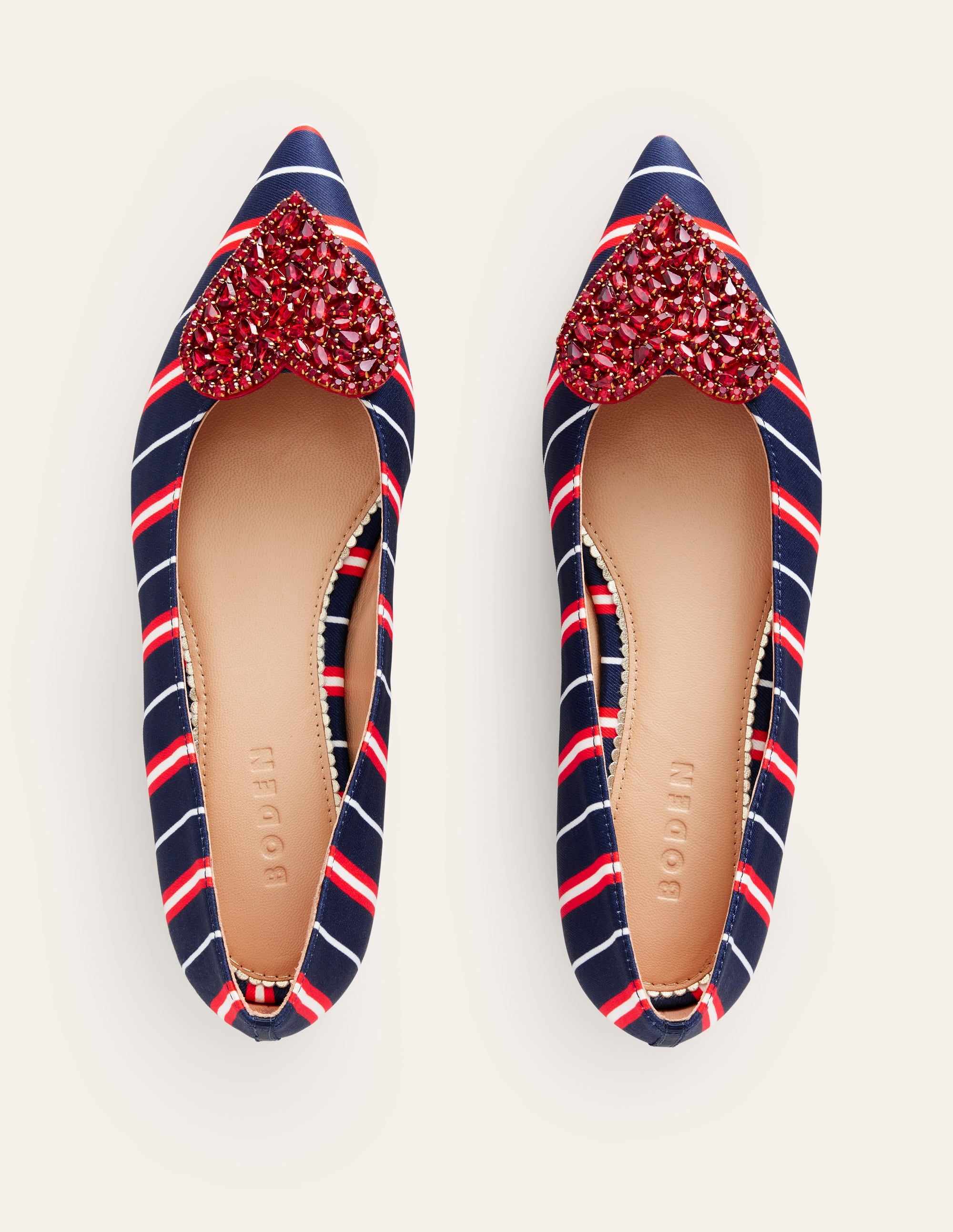 Heart Embellished Flat Point-Navy Stripe - Image 5