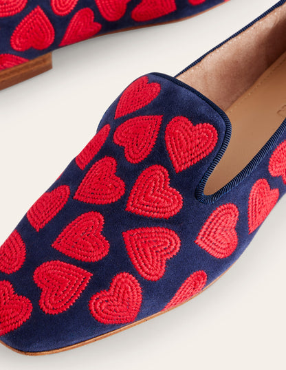 Mocassins façon chaussons-Bleu marine, cœur rouge-5